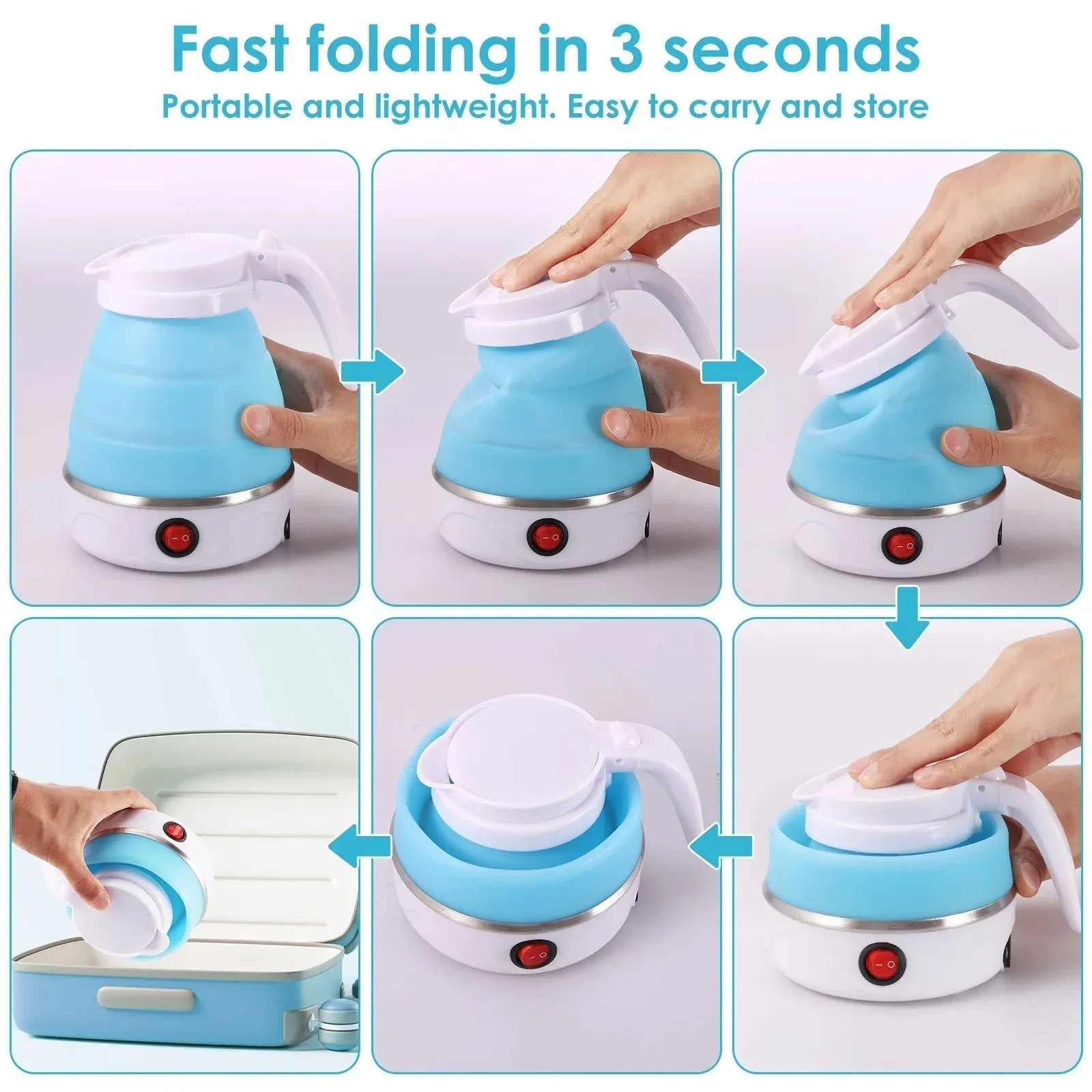 Electric Kettle 600W Folding Invitation-only deal Mini Leakproof  Silicone 600ml Portable Customer-friendly