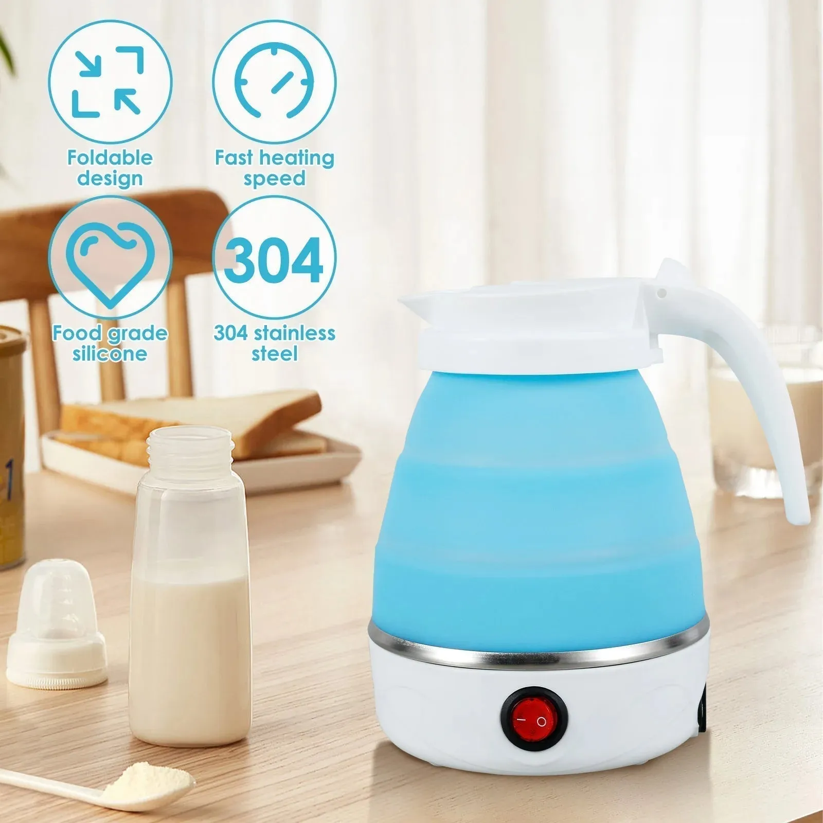 Electric Kettle 600W Folding Invitation-only deal Mini Leakproof  Silicone 600ml Portable Customer-friendly