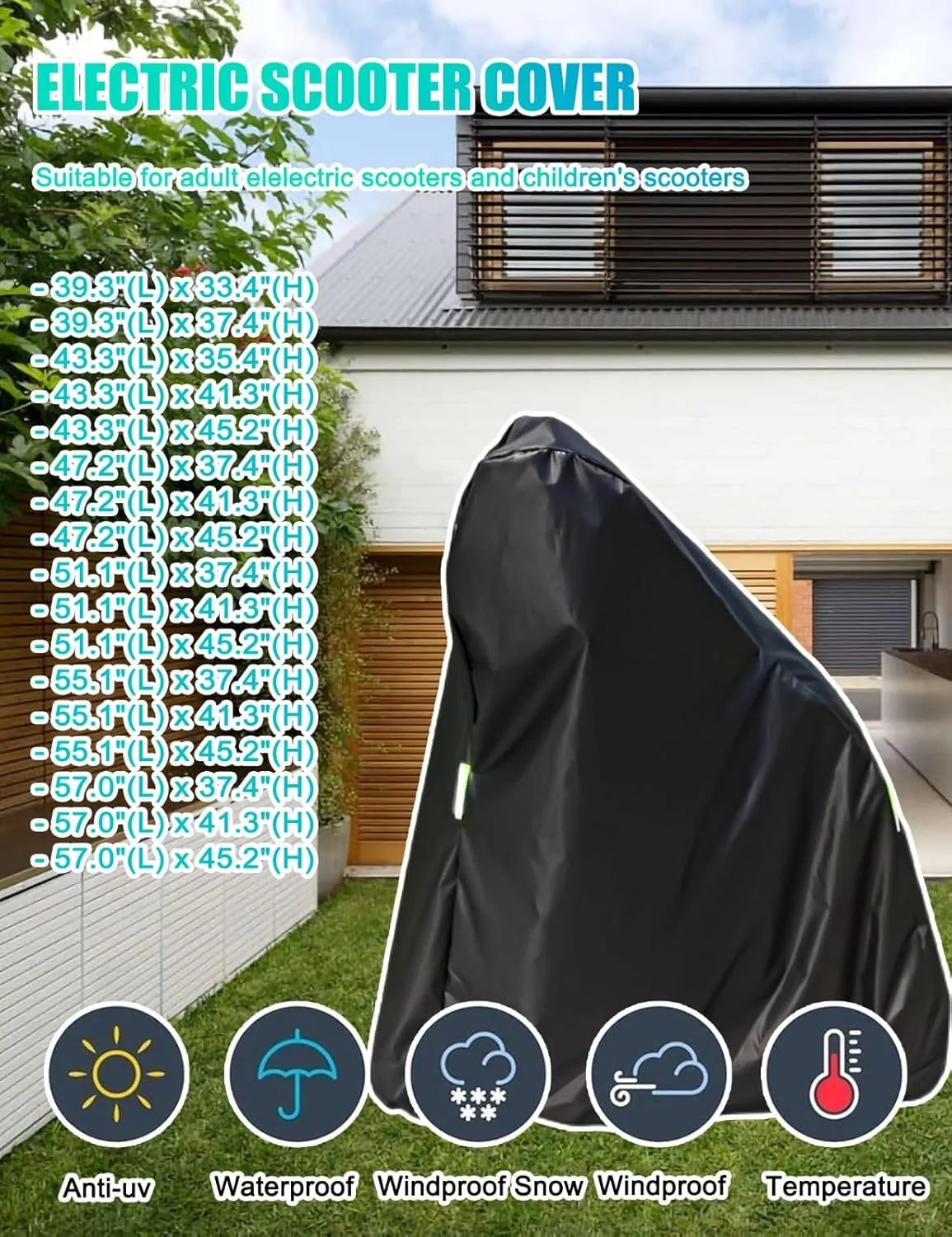 Electric Scooter Cover, All Season Universal Scooter Cover, Waterproof Sun, Tear Proof Night Reflective and Lock-Holes&Storage Bag for with Seat or Without Foldable Kick Scooter