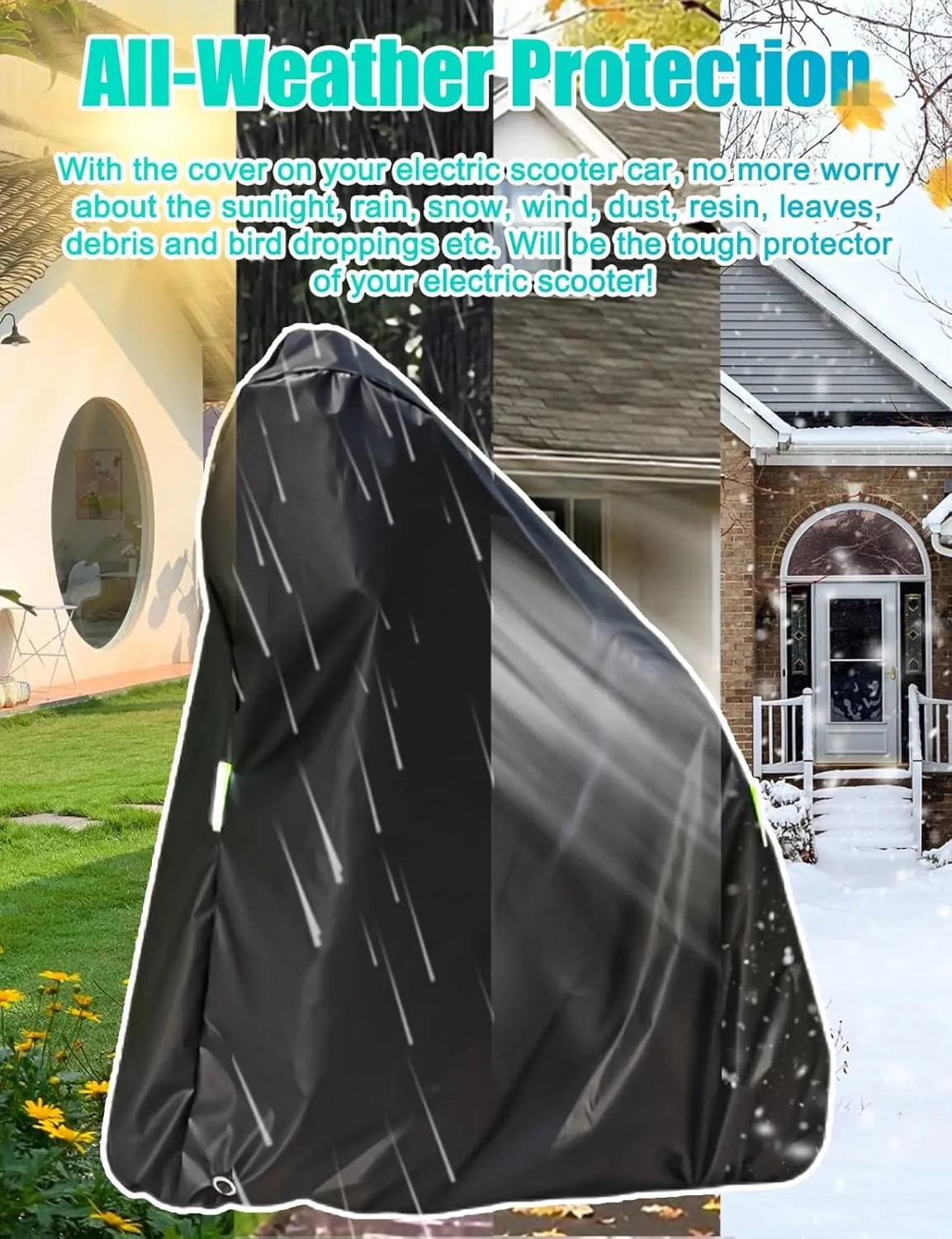Electric Scooter Cover, All Season Universal Scooter Cover, Waterproof Sun, Tear Proof Night Reflective and Lock-Holes&Storage Bag for with Seat or Without Foldable Kick Scooter