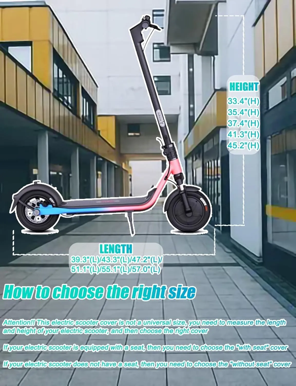 Electric Scooter Cover, All Season Universal Scooter Cover, Waterproof Sun, Tear Proof Night Reflective and Lock-Holes&Storage Bag for with Seat or Without Foldable Kick Scooter