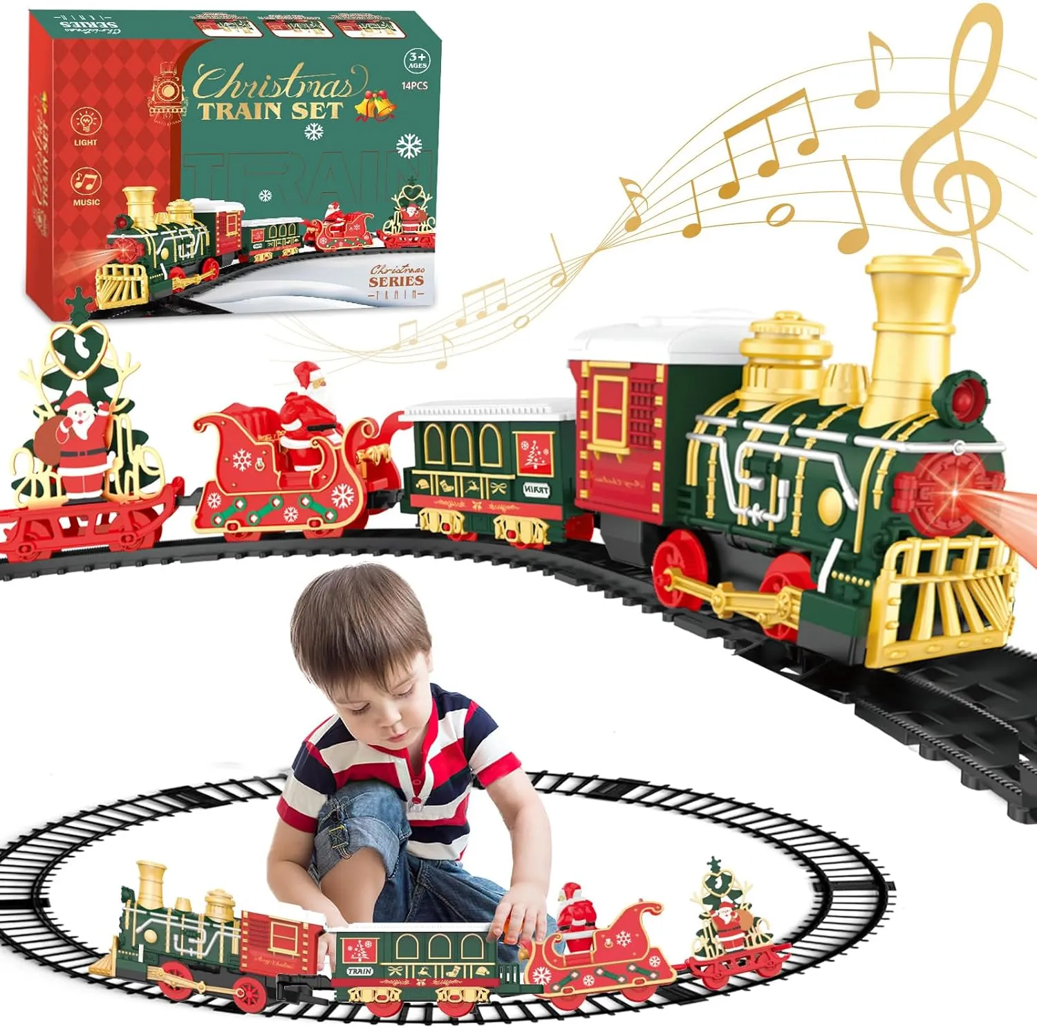 Electric Train Set with Light for Toddlers Age 3 4 5 Year Old: Christmas Train Sets for Around The Tree with Adjustable Sound and Music Christmas Birthday Gift for Kids Age 6 7 8 
