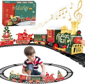 Electric Train Set with Light for Toddlers Age 3 4 5 Year Old: Christmas Train Sets for Around The Tree with Adjustable Sound and Music Christmas Birthday Gift for Kids Age 6 7 8 