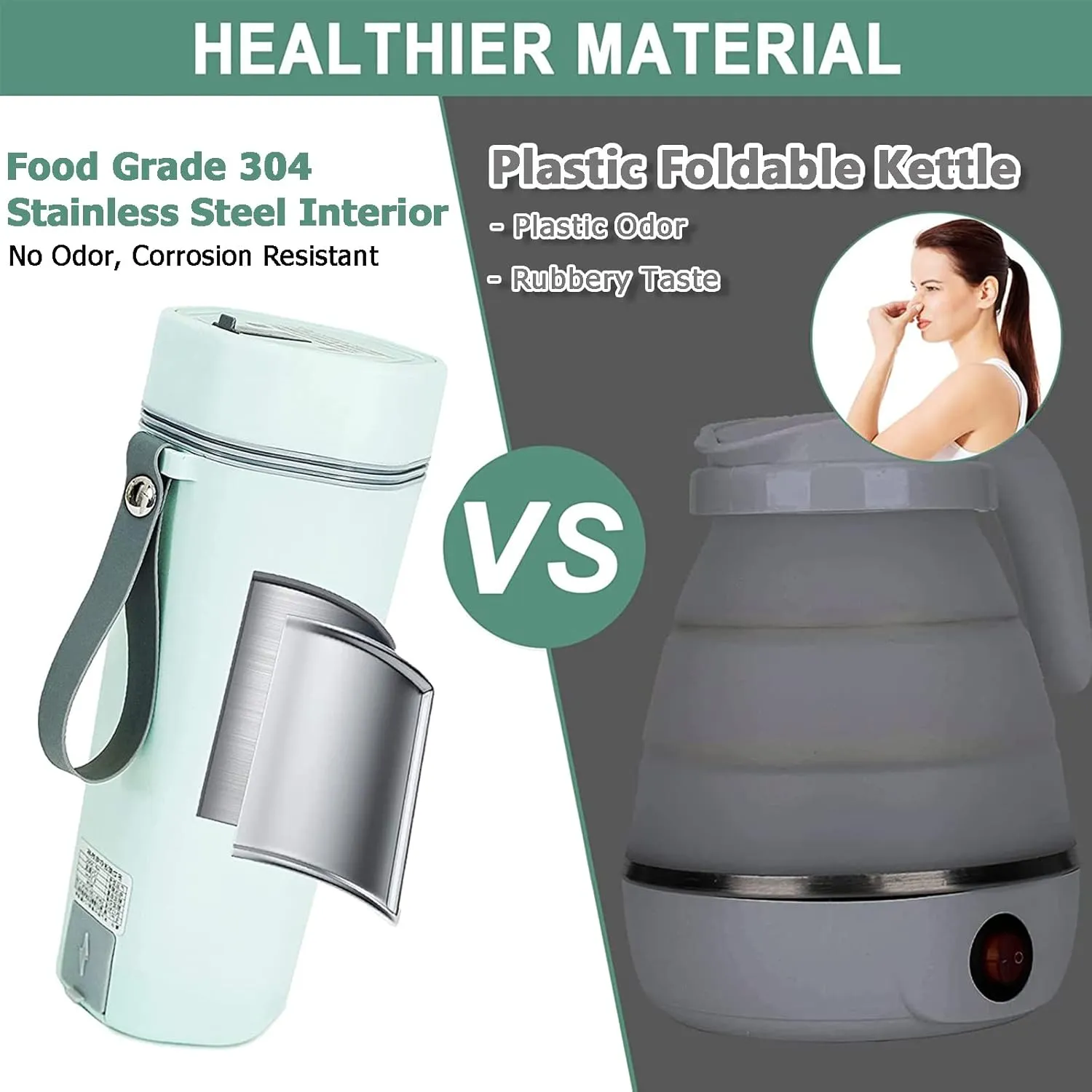Electric Travel Kettle, Portable Electric Kettle, Mini Hot Water Boiler, Small Travel Tea Kettle Fast Boiling Water, One Cup Hot Water Maker, 350ml-Green
