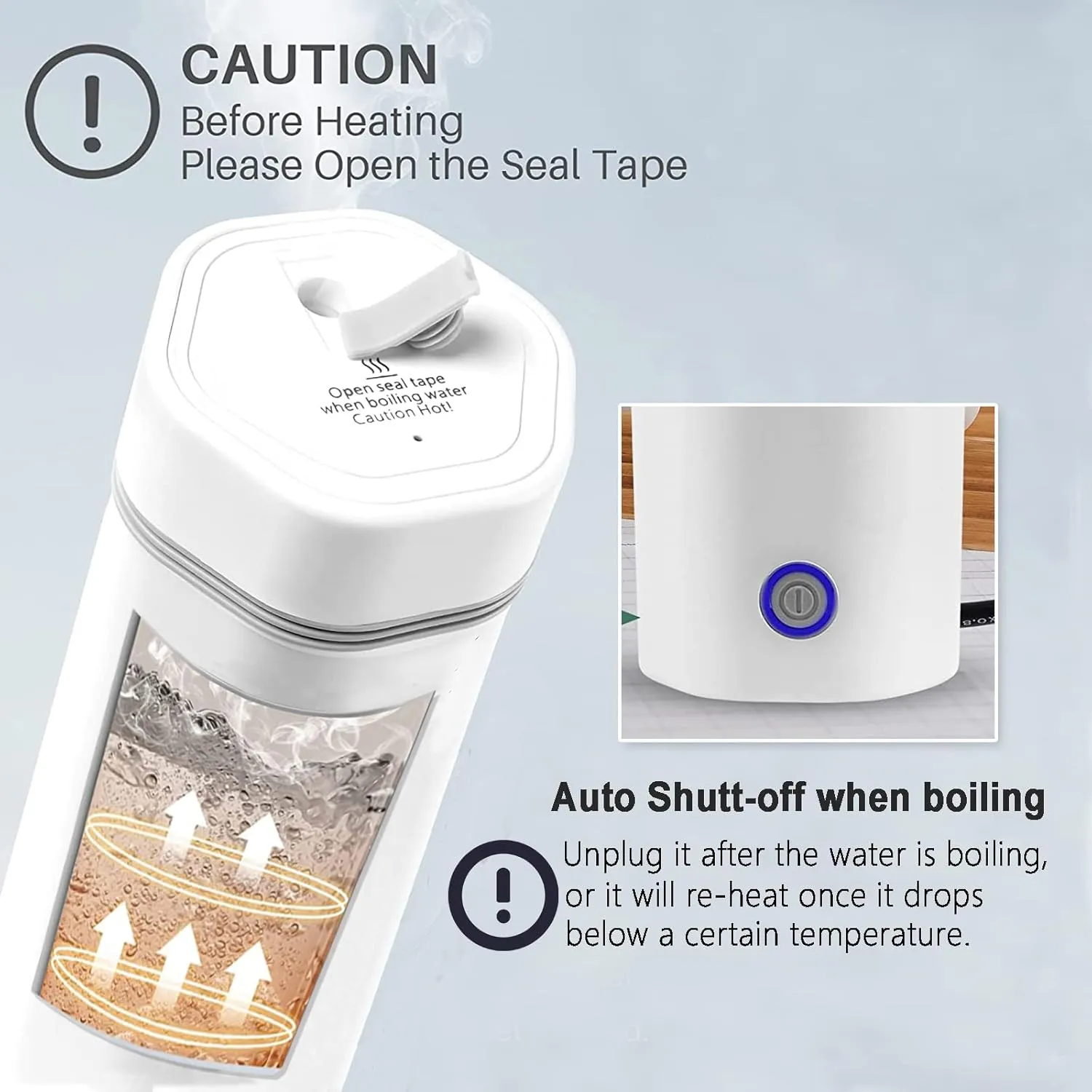 Electric Travel Kettle, Portable Electric Kettle, Mini Hot Water Boiler, Small Travel Tea Kettle Fast Boiling Water, One Cup Hot Water Maker, 350ml-White