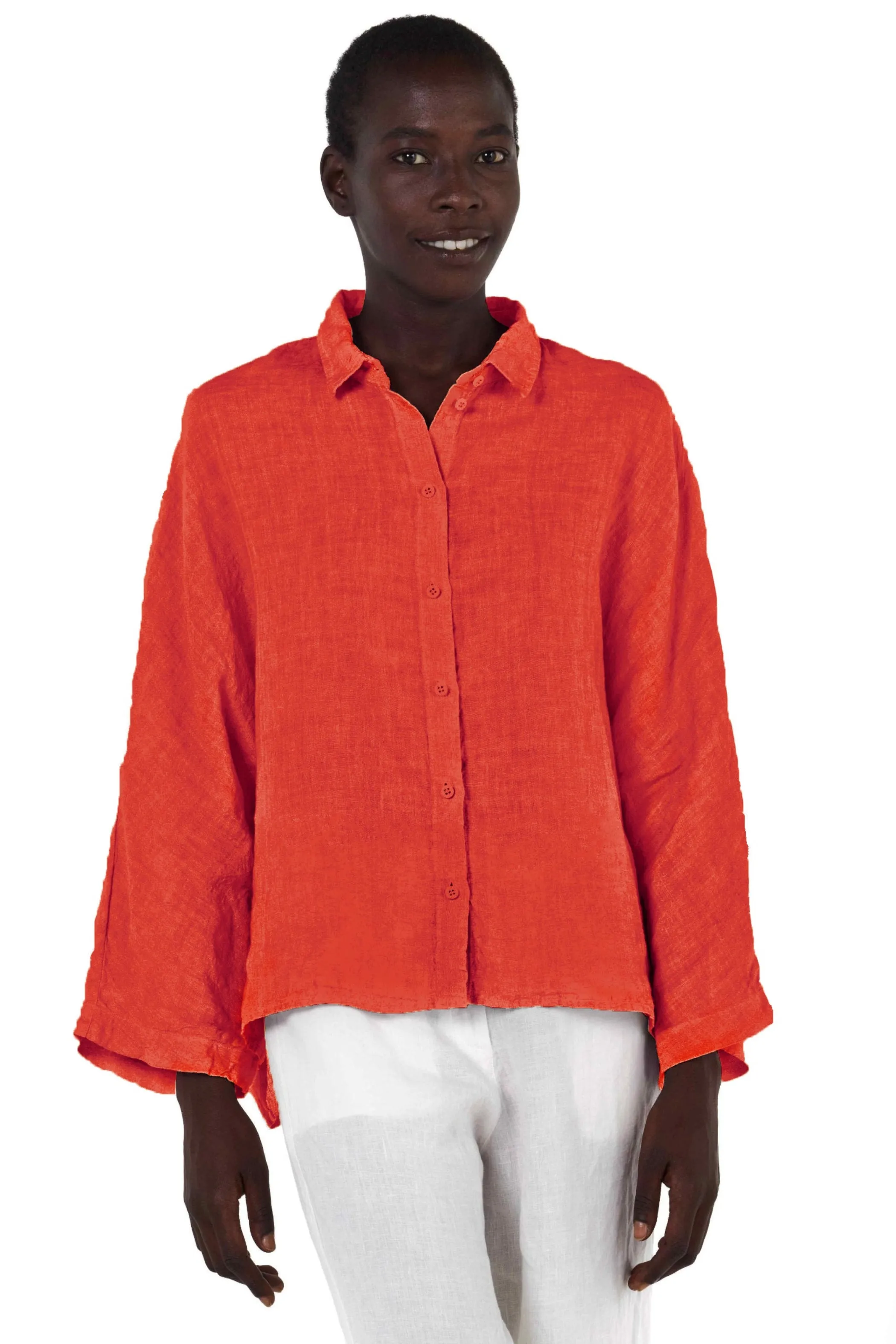 Elemente Clemente Dolman Sleeve Linen Blouse in Bright Red