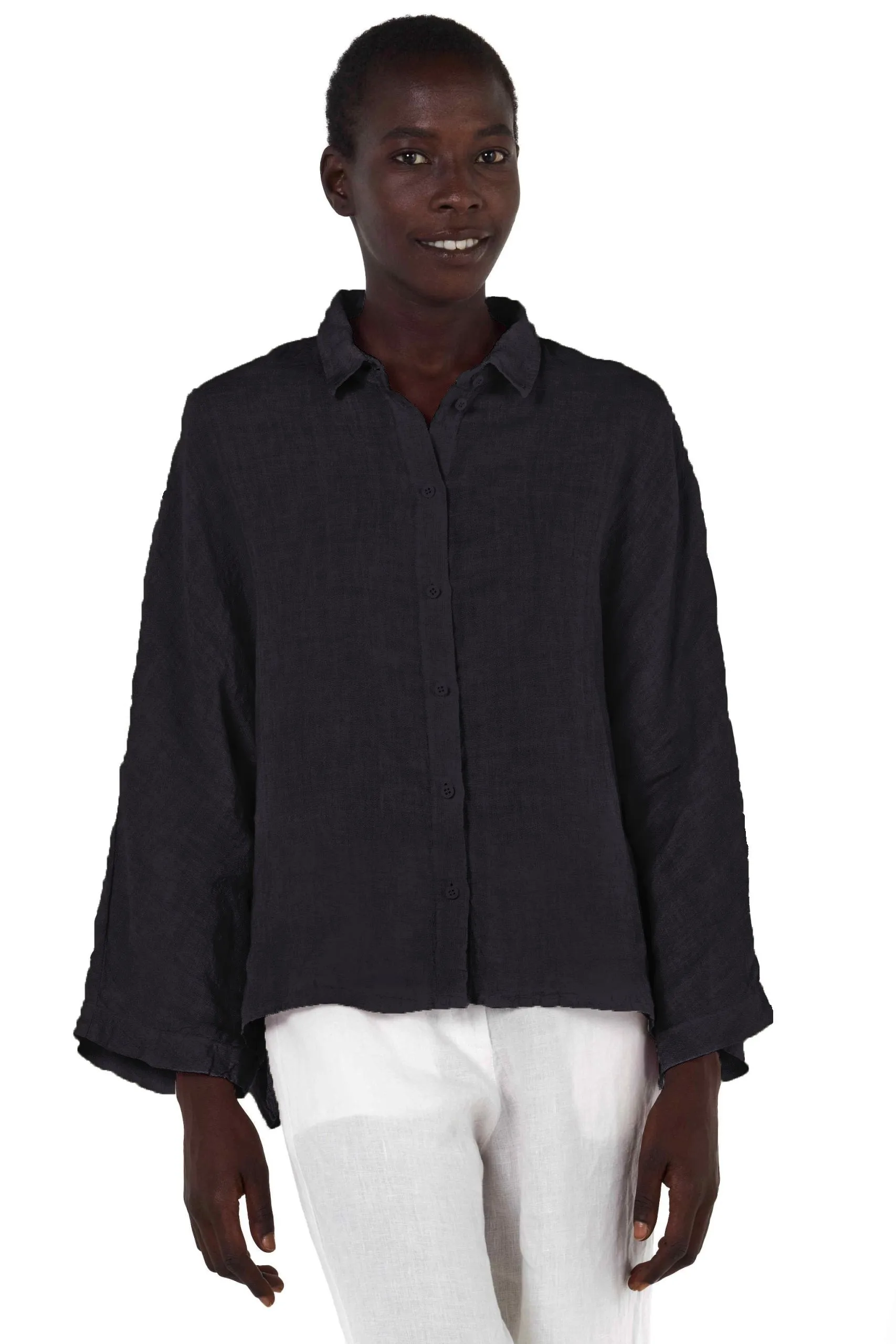 Elemente Clemente Dolman Sleeve Linen Blouse in Deep Night