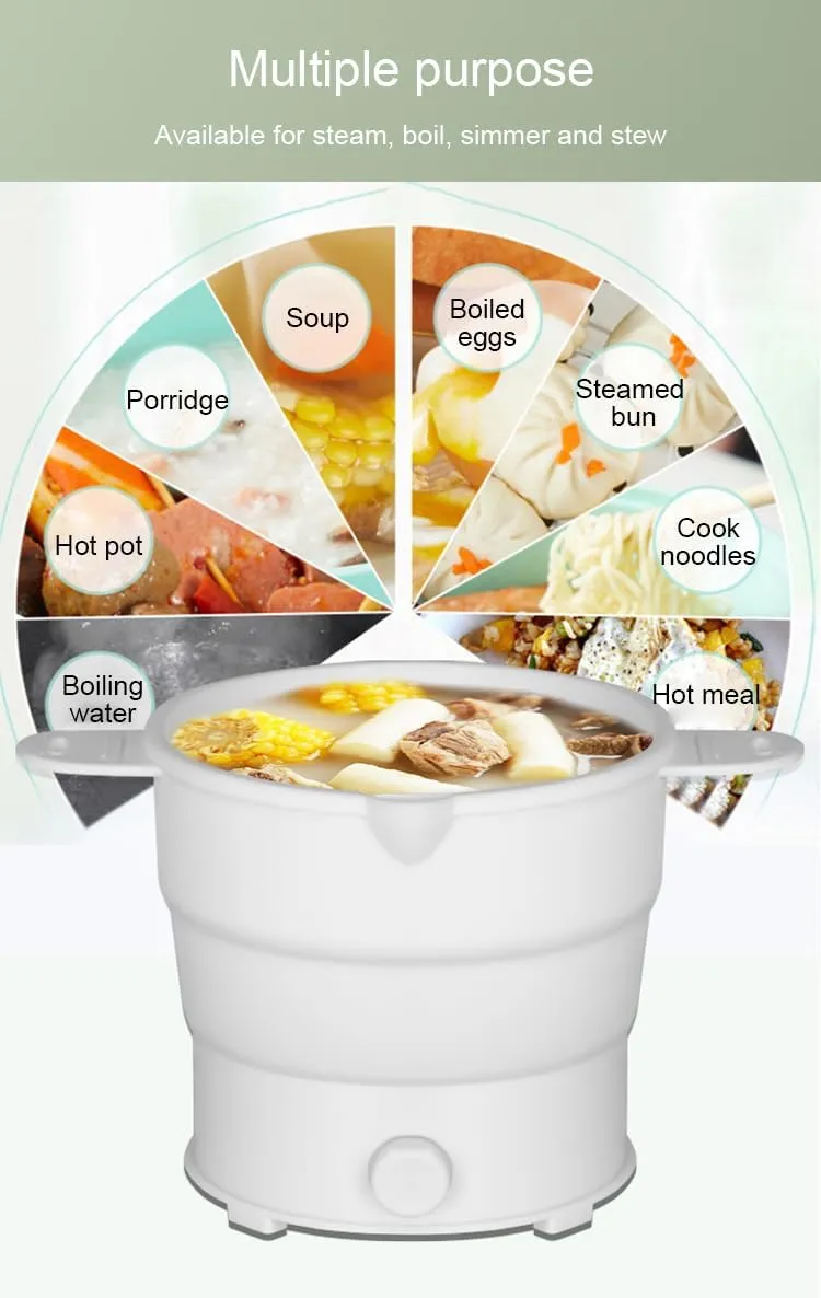 [Ellniges]【Electric Hot Pot】1.2L Travel-Friendly Collapsible Kettle, for Dorm Cooking & Quick Meals, Compact dle Cooker, Stainless Steel, Auto Shut-Off, 800W Power