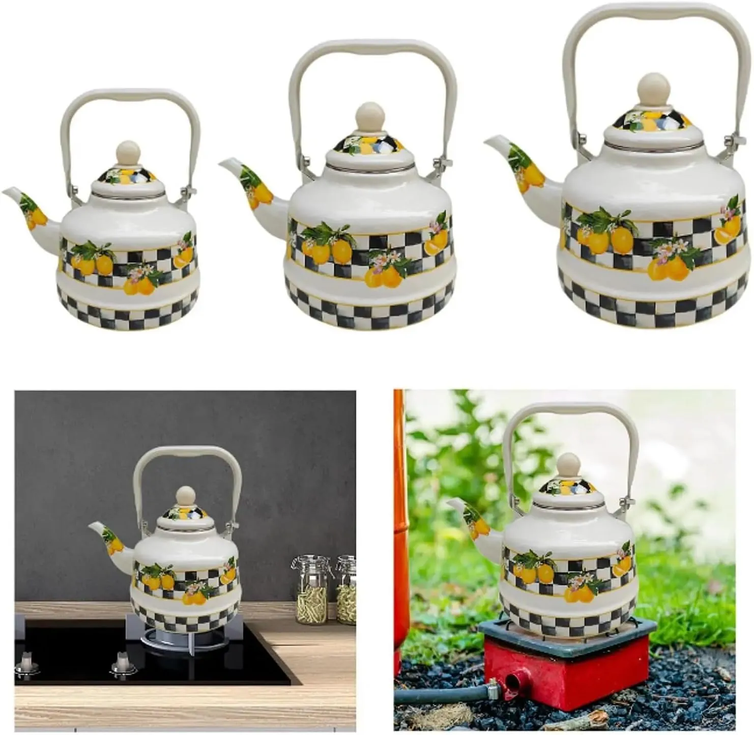Enamel Tea Kettle Camping, Durable Outdoor Pot with Foldable Handle & Compact Design(1.1L)