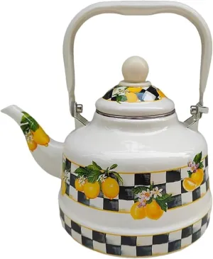 Enamel Tea Kettle Camping, Durable Outdoor Pot with Foldable Handle & Compact Design(1.1L)
