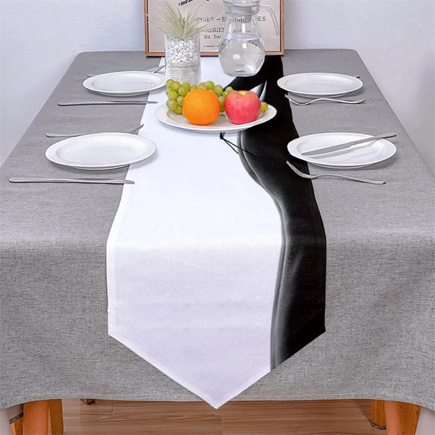 End Table Runner, Table Cloths for Parties Cotton Linen High Heels White Black 46x183CM for Happy Hour Daily Use