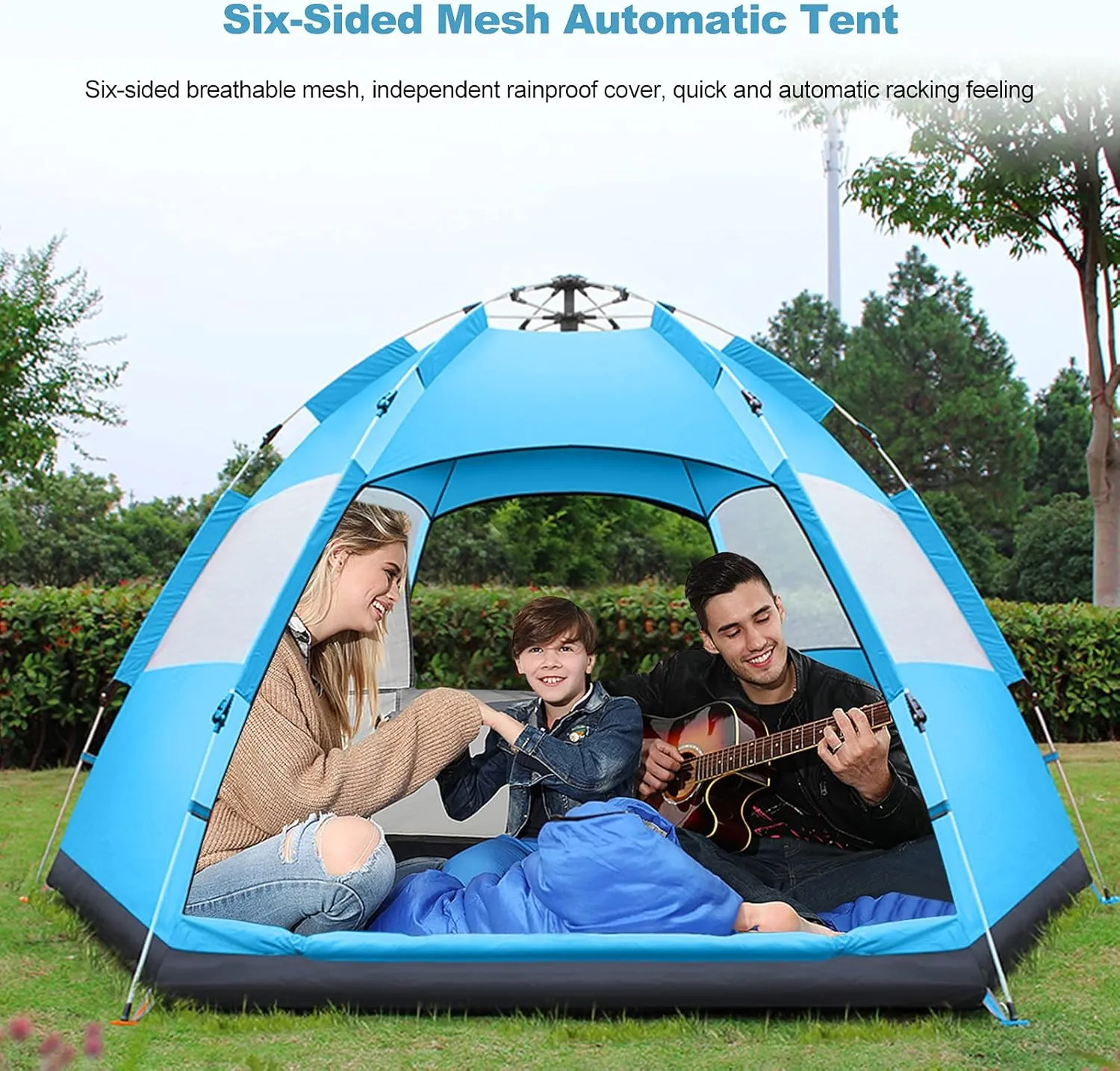 Ergocar Camping Tent 210T PU Cloth Waterproof Windproof Dome Tent, 3 to 4 Man Ultraligh Ventilated Pop up Tent for Family, Hiking, Backpacking & Fishing