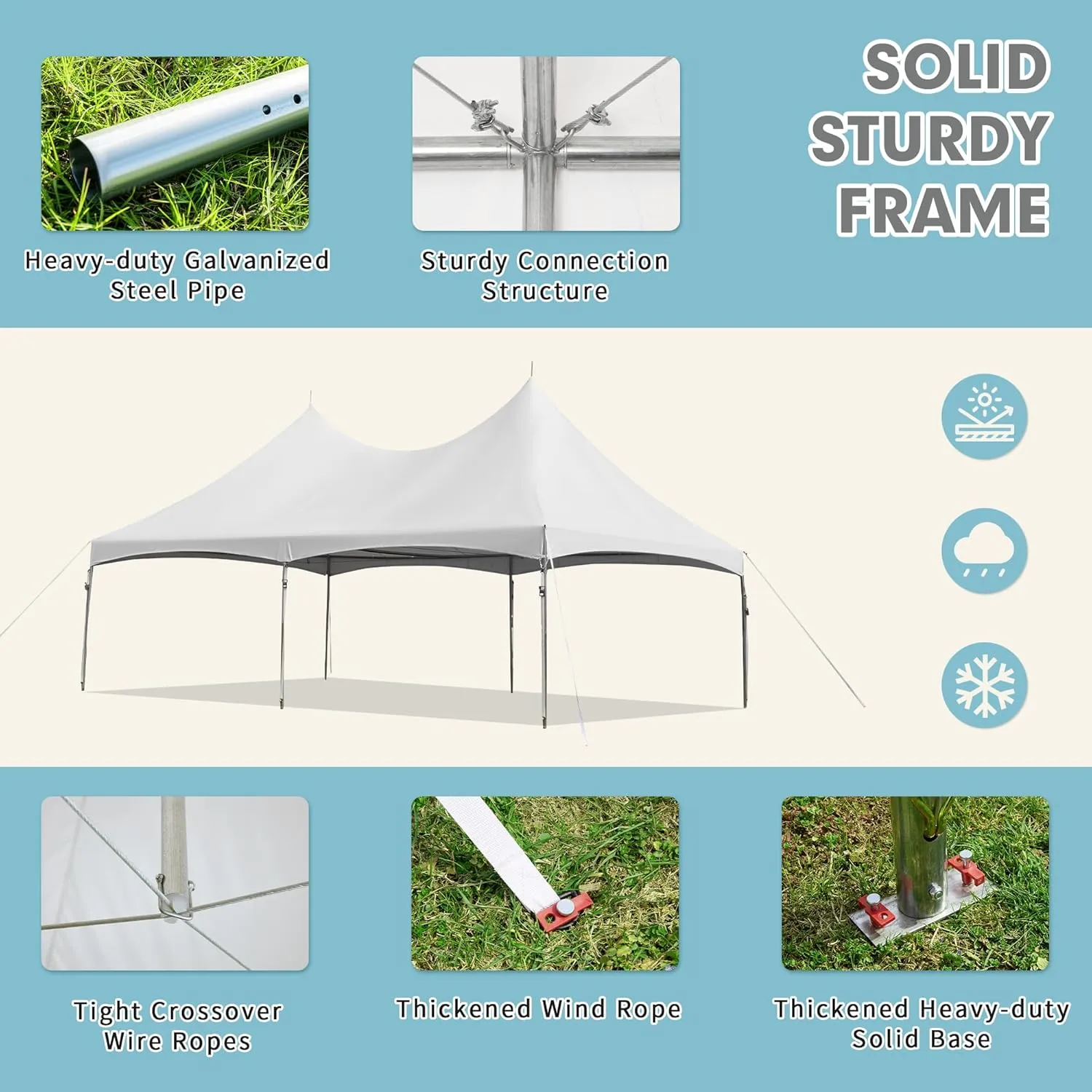 EROMMY 20x30ft Heavy Duty PVC Fire Retardant Party Tent, Commercial Grade Outdoor Canopy with Peaked Roof for Weddings, Events & Receptions, White, 100 Person Capacity