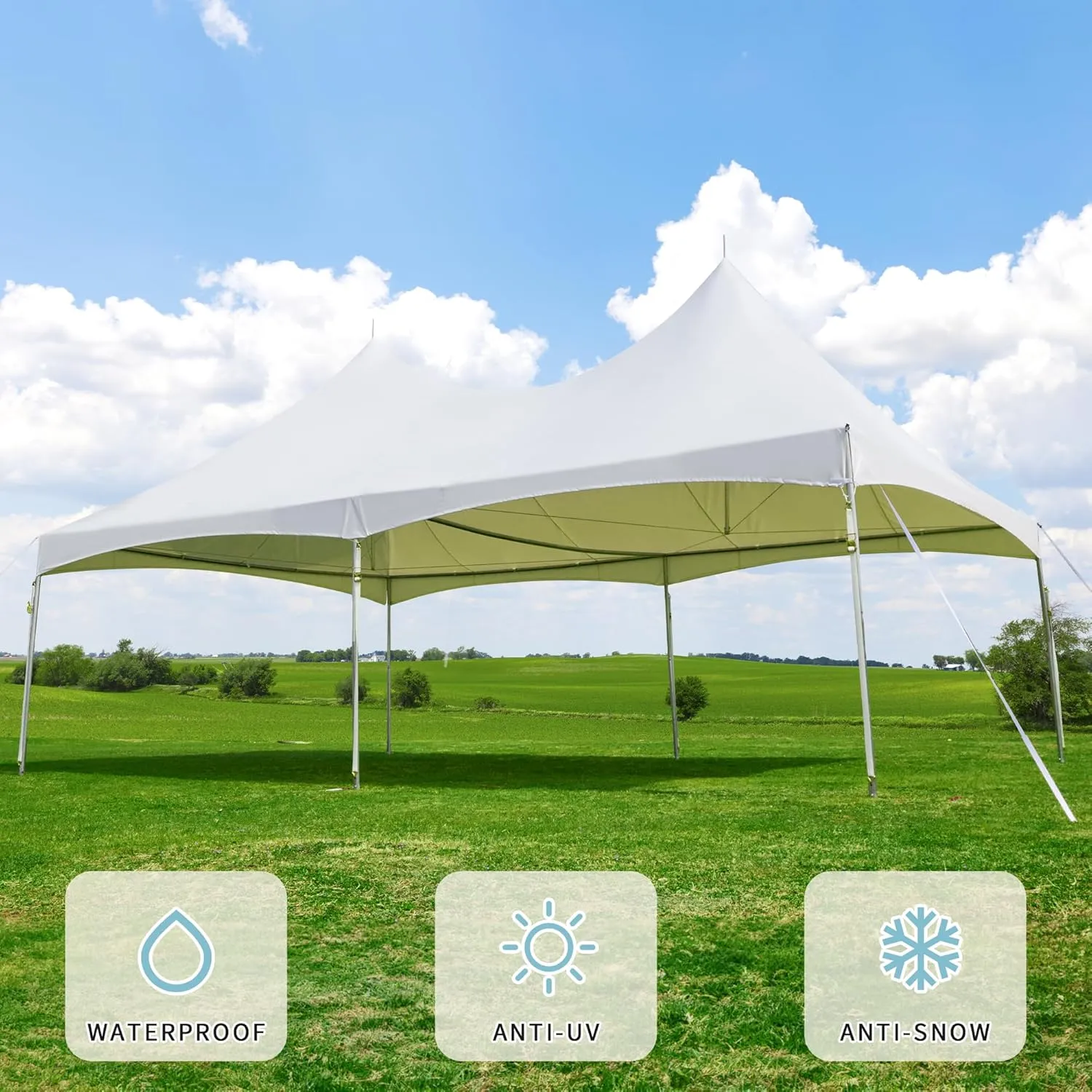 EROMMY 20x30ft Heavy Duty PVC Fire Retardant Party Tent, Commercial Grade Outdoor Canopy with Peaked Roof for Weddings, Events & Receptions, White, 100 Person Capacity