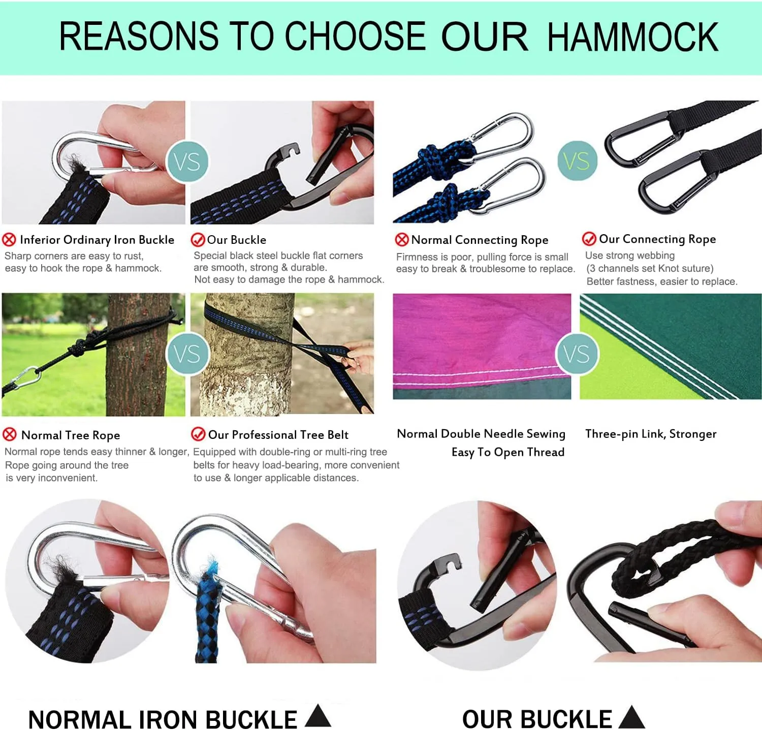 ERUW Hammock Camping, Portable Single/Double Hammocks for Outdoor Hiking Travel Backpacking - 210D Nylon Hammock Swing for Backyard & Garden (Blue/Sky Blue)