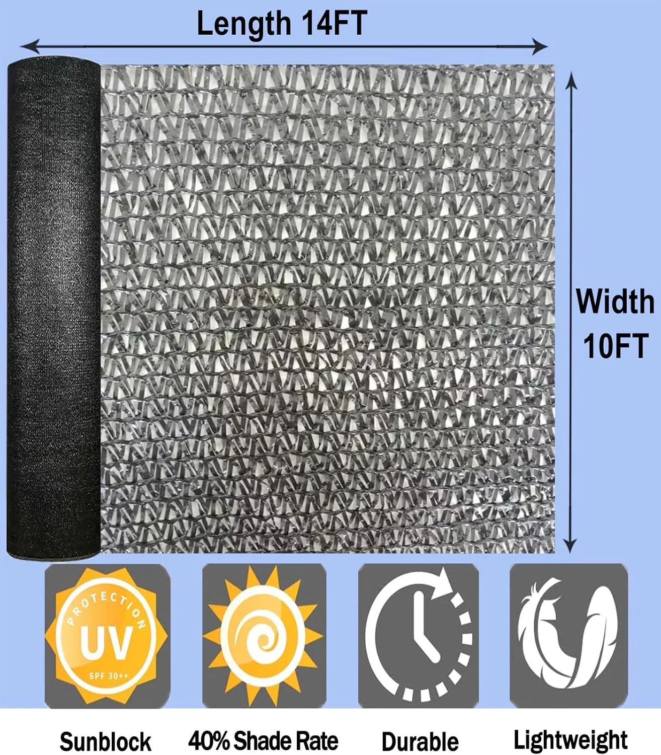 e.share Shade Cloth, 40%-50% Sunblock UV Protection, 10 FT X 14 FT can Custom Size Sun Mesh Net for Garden Plant Cover, Flowers and Greenhouse, Black