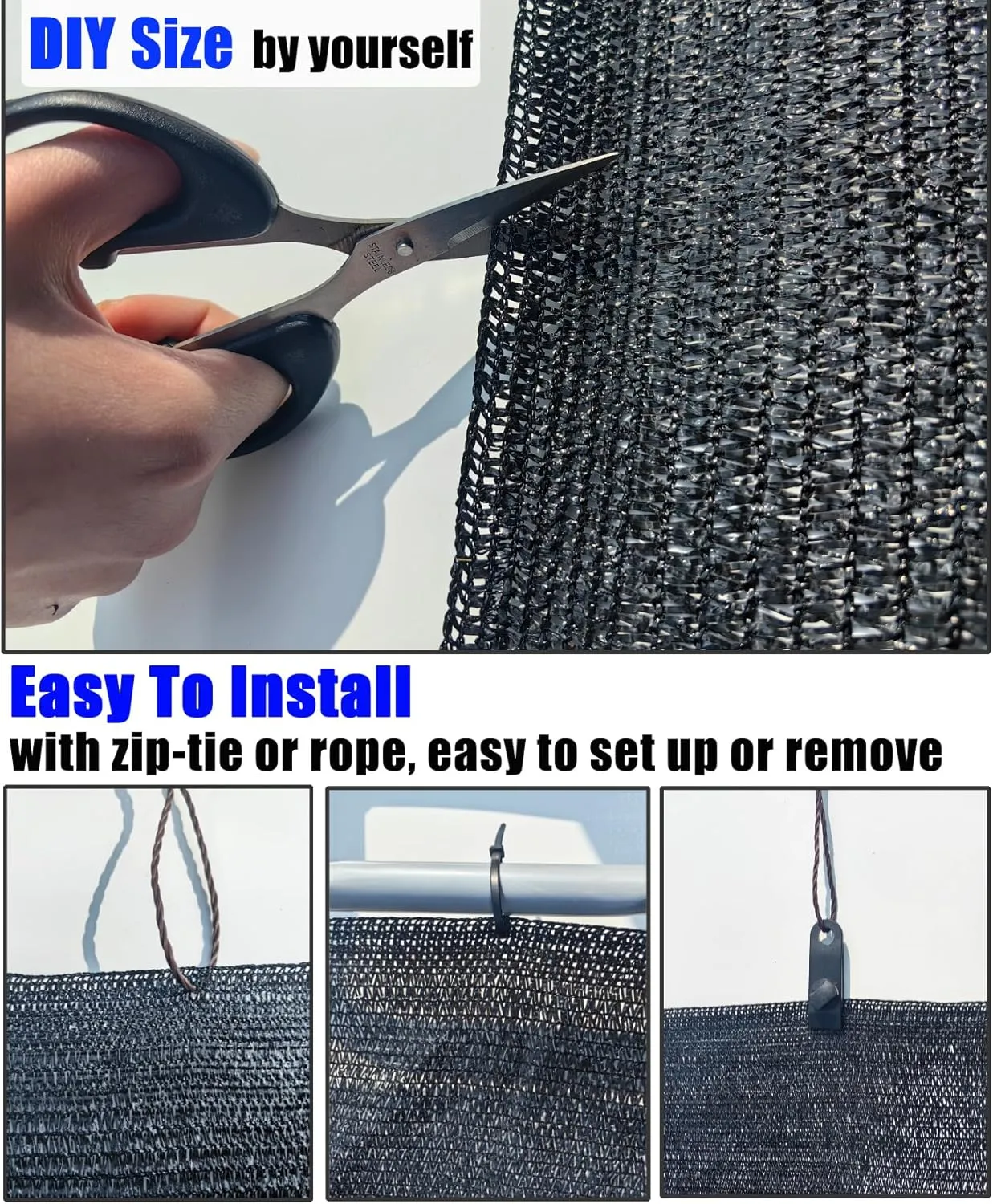 e.share Shade Cloth, 40%-50% Sunblock UV Protection, 10 FT X 14 FT can Custom Size Sun Mesh Net for Garden Plant Cover, Flowers and Greenhouse, Black