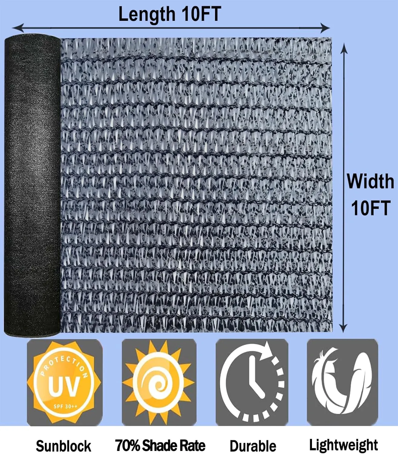 e.share Shade Cloth, 70% Sunblock UV Protection, 10 FT X 10 FT can Custom Size Sun Mesh Net for Garden Plant Cover, Flowers and Greenhouse, Black