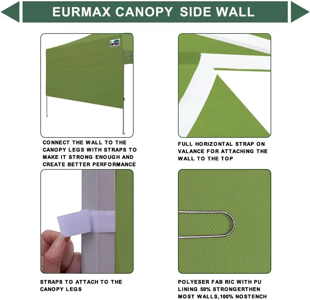 Eurmax USA 10ft Instant Canopy SunWall Canopy Tent Sidewall for Pop Up Canopy Tent,1 Pack Removable Sidewall Only(Field Green)