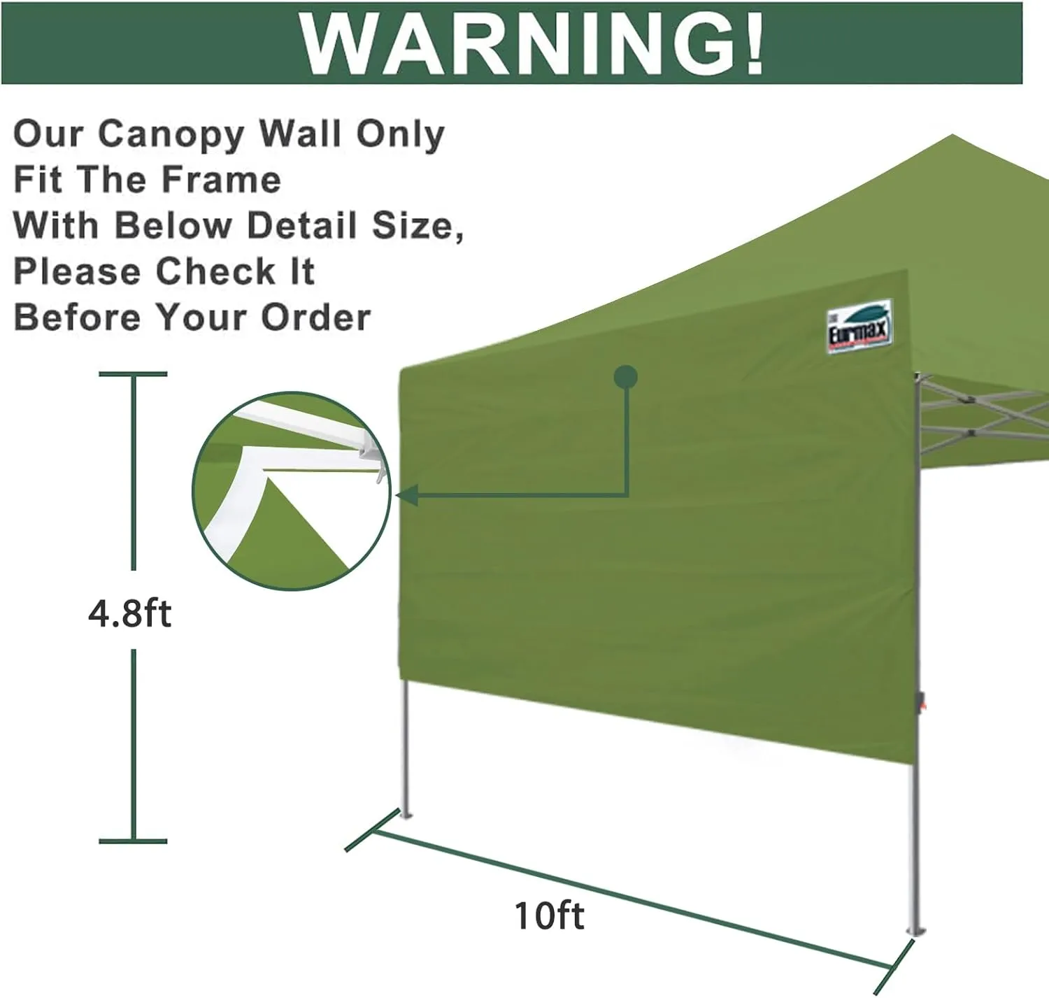 Eurmax USA 10ft Instant Canopy SunWall Canopy Tent Sidewall for Pop Up Canopy Tent,1 Pack Removable Sidewall Only(Field Green)