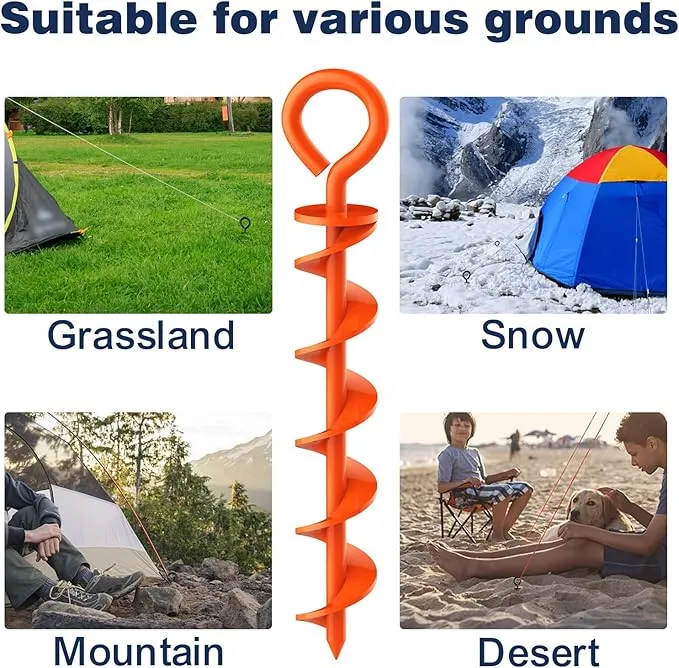 Eurmax USA Canopy Tent Stakes Dog Tie Out Stakes Corkscrew Shape Steel Trampoline Stakes with Iron Rod Installation Tool & 2 Wind Ropes - Set of 2 (Orange)