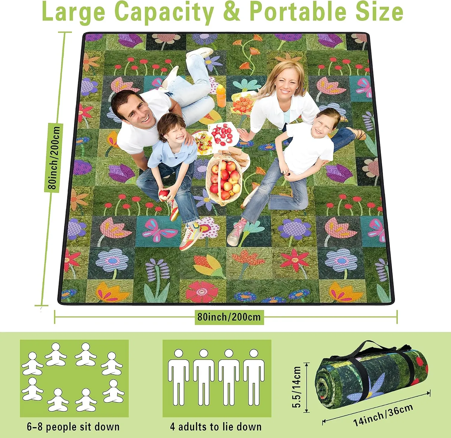 Extra Large Picnic Blankets Waterproof Foldable (80 "x 80") Beach Blanket Waterproof Sandproof,3-Layer Thicking Mat Outdoor Packable Camping Blanket