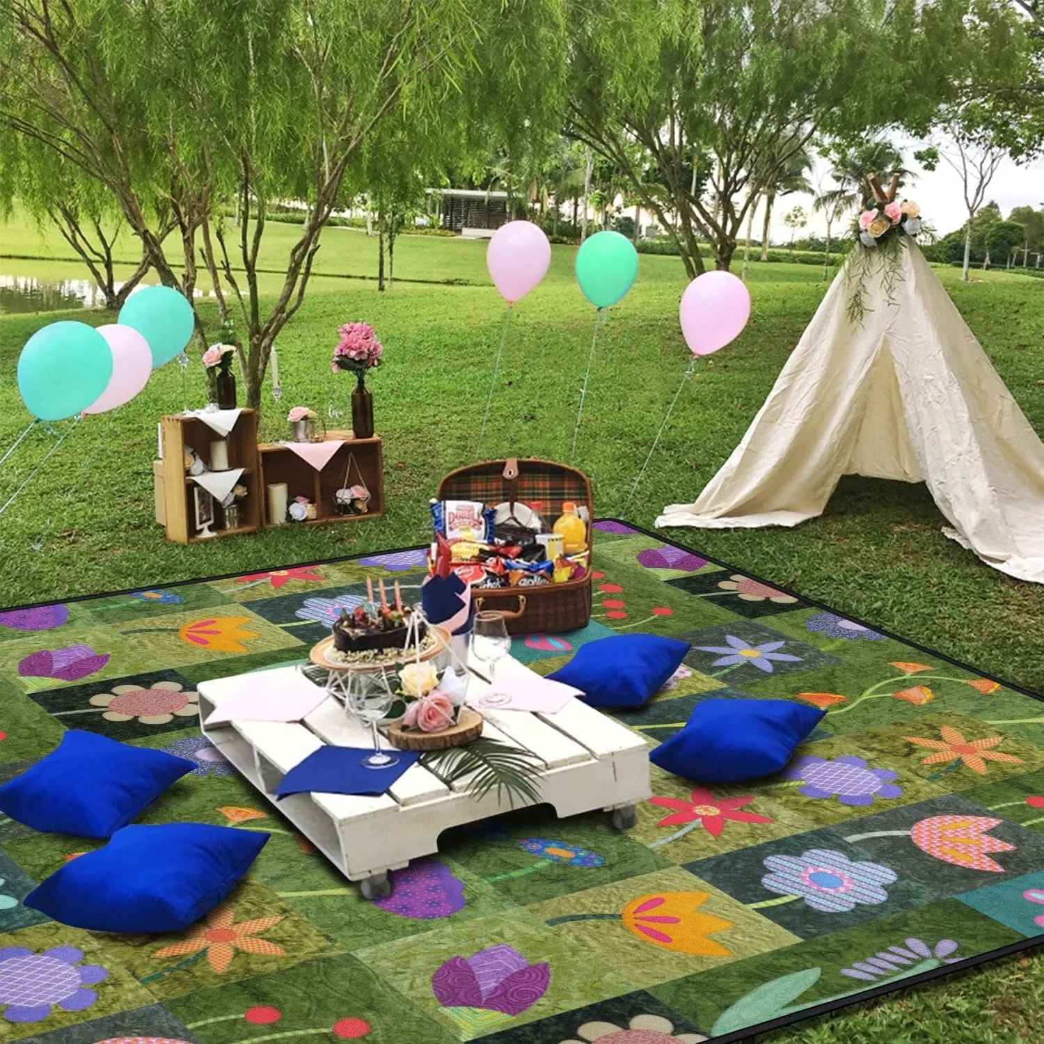 Extra Large Picnic Blankets Waterproof Foldable (80 "x 80") Beach Blanket Waterproof Sandproof,3-Layer Thicking Mat Outdoor Packable Camping Blanket