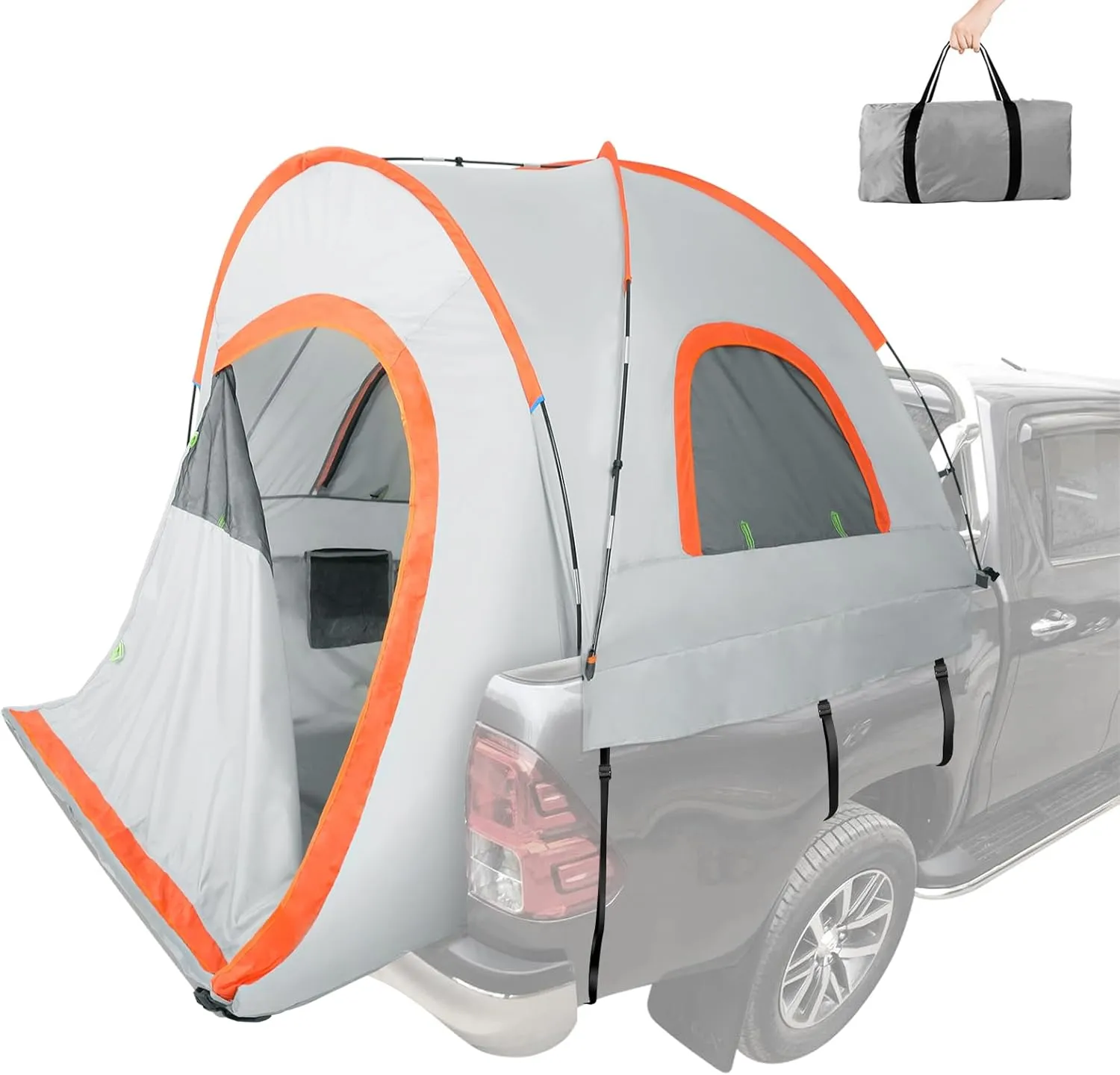 FAHKNS Portable Pickup Truck Tent, Waterproof PU2000mm Double Layer Oxford Truck Bed Tent for 5.5-6 FT Truck Bed, for Camping Fishing Travel