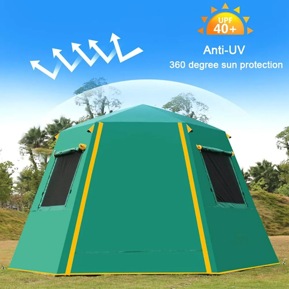 Family Outdoor Camping Tent Automatic Pop-Up Tent 3-4 Person Double Layer Instant Tent Easy Set Up Ideal Outdoor Gifts (Green 3)