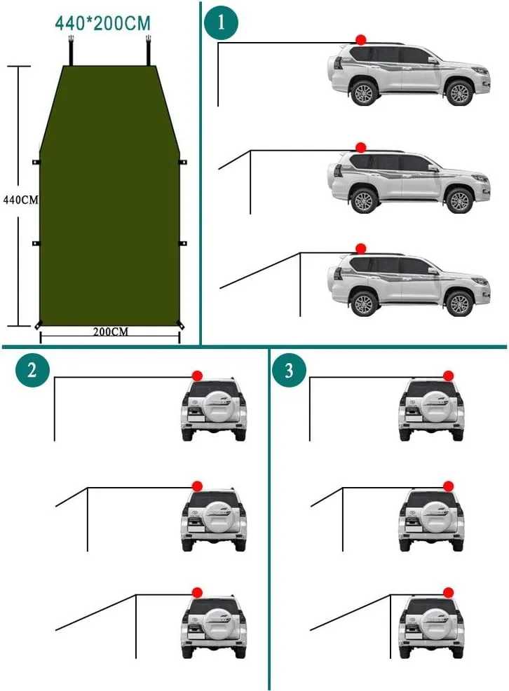 Fay Bless Camping Tarp for SUV Car,Lawn & Garden,Beach Canopy Tent, Multifunctional Waterproof Fly Tent Tarp, Anti-UV Light Weight Camping Shelter Outdoor Sunshade (Army Green,440 * 200cm)