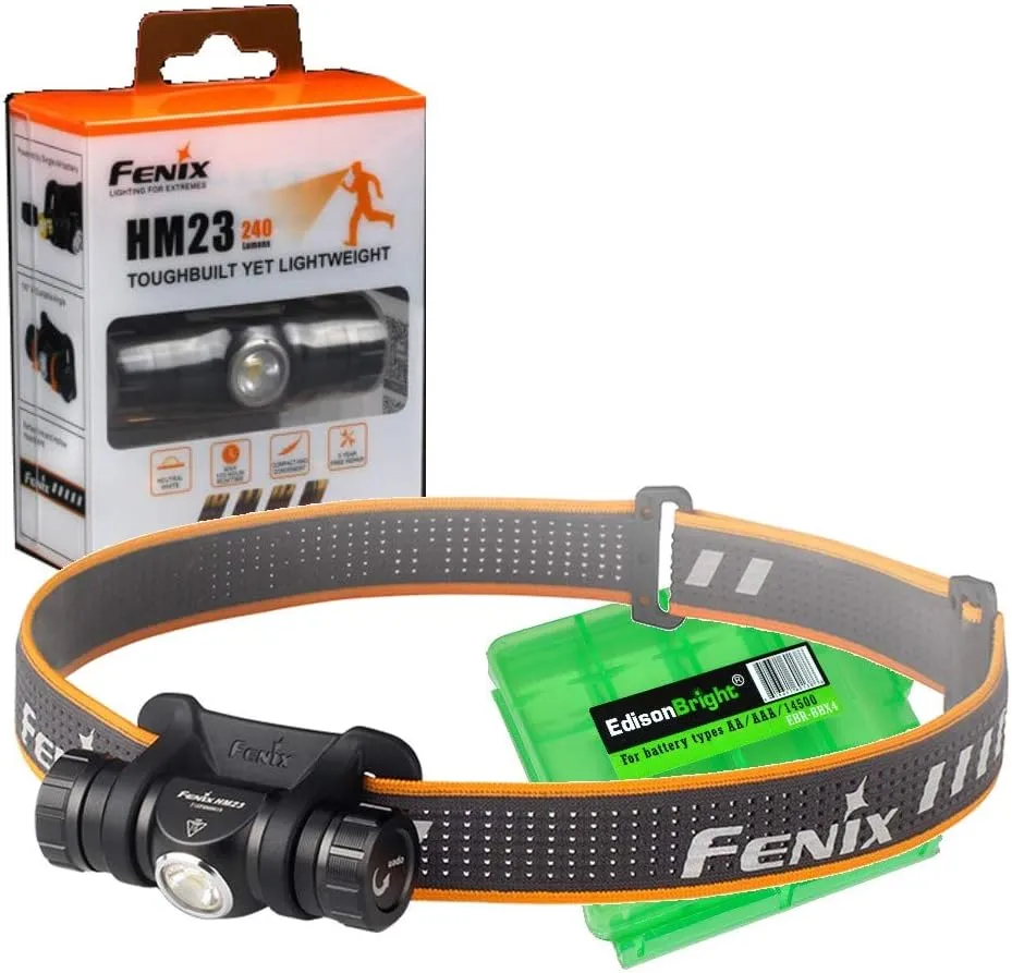 Fenix HM23 240 Lumen LED Headlamp for camping/hiking kids/children with EdisonBright battery carry case