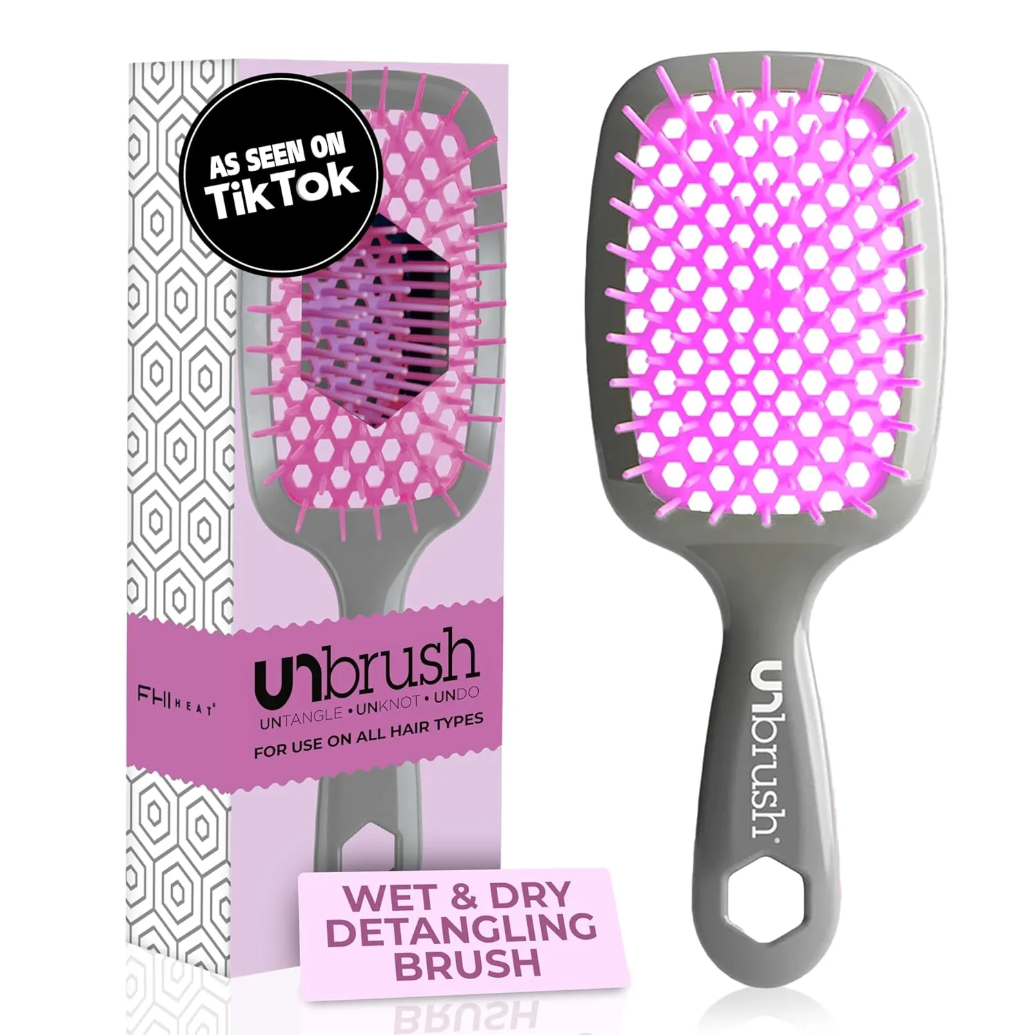 FHI Heat UNbrush Detangling Brush for Pain-Free Brushing on All Wet or Dry Hair Types — Durable DuoFlex Anti-Static Bristles, Lightweight Handle, Vented Hair Brush