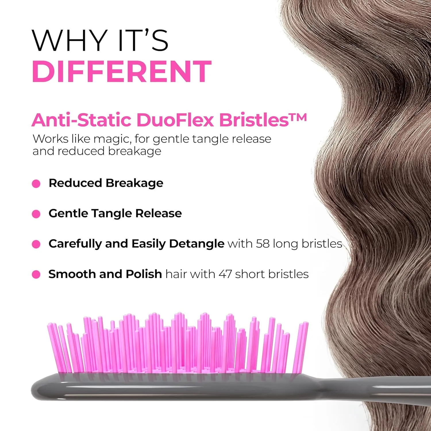 FHI Heat UNbrush Detangling Brush for Pain-Free Brushing on All Wet or Dry Hair Types — Durable DuoFlex Anti-Static Bristles, Lightweight Handle, Vented Hair Brush