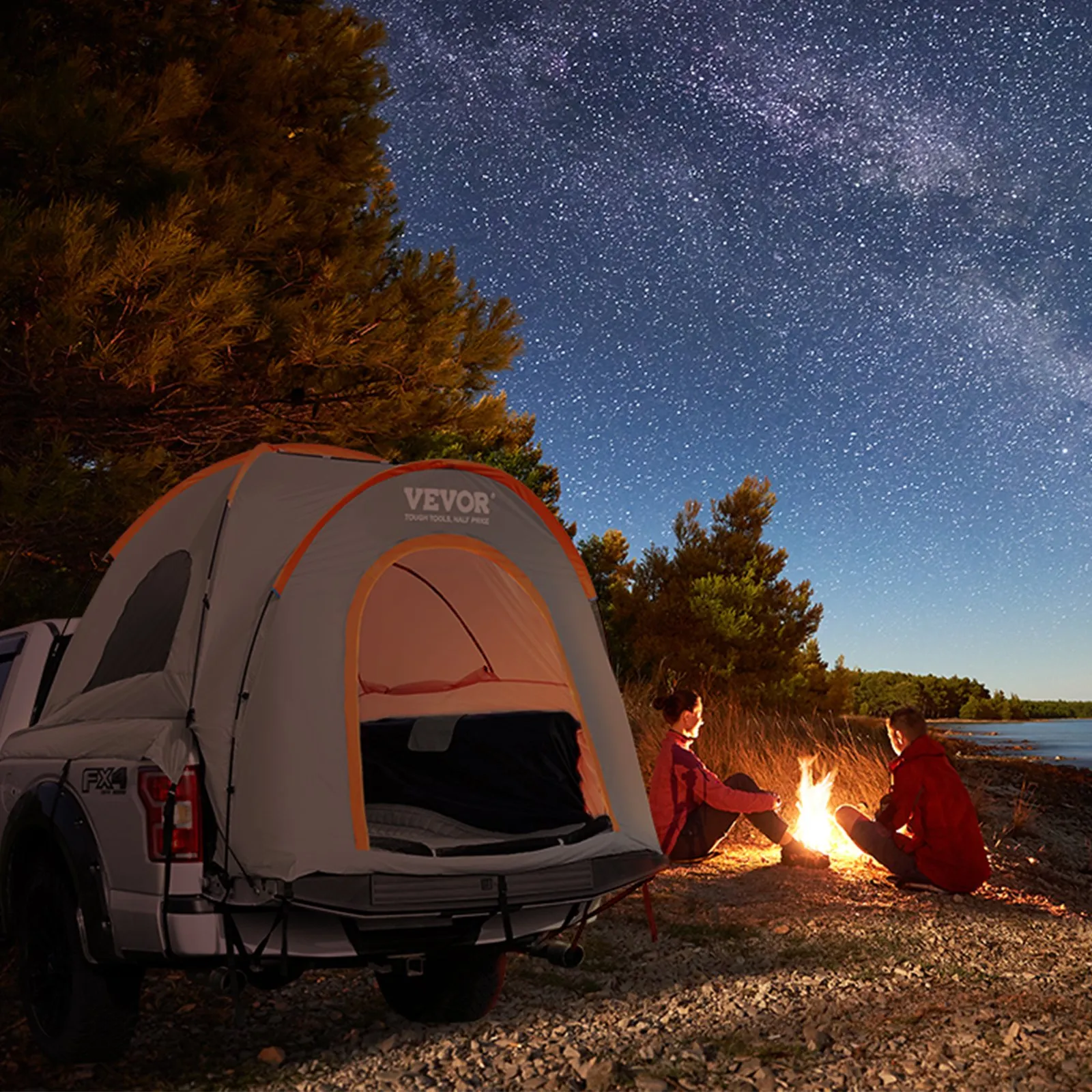 (FINAL PRICES ARE LOWER ON OUR SITE!) VEVOR Truck Bed Tent, 5.5'-6' Pickup Truck Tent with Rain Layer and Carry Bag, Waterproof PU2000mm Double Layer Truck Tent for Camping, Accommodate 2-3 Person, for Camping Traveling Outdoor Activities
