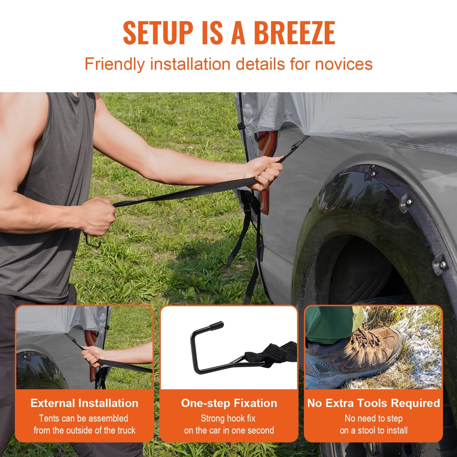 (FINAL PRICES ARE LOWER ON OUR SITE!) VEVOR Truck Bed Tent, 5.5'-6' Pickup Truck Tent with Rain Layer and Carry Bag, Waterproof PU2000mm Double Layer Truck Tent for Camping, Accommodate 2-3 Person, for Camping Traveling Outdoor Activities