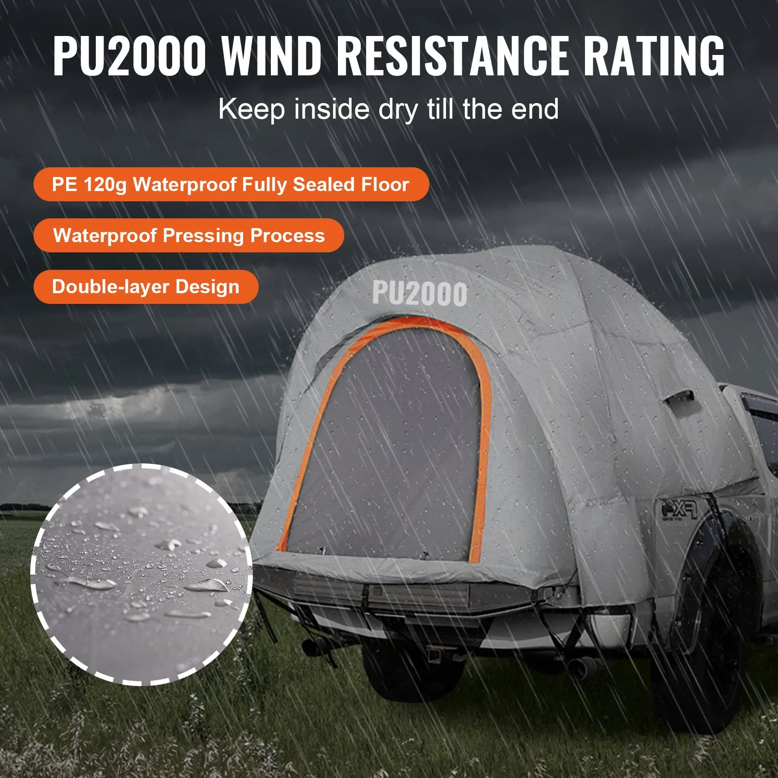 (FINAL PRICES ARE LOWER ON OUR SITE!) VEVOR Truck Bed Tent, 5.5'-6' Pickup Truck Tent with Rain Layer and Carry Bag, Waterproof PU2000mm Double Layer Truck Tent for Camping, Accommodate 2-3 Person, for Camping Traveling Outdoor Activities