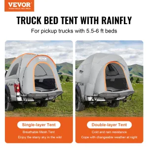 (FINAL PRICES ARE LOWER ON OUR SITE!) VEVOR Truck Bed Tent, 5.5'-6' Pickup Truck Tent with Rain Layer and Carry Bag, Waterproof PU2000mm Double Layer Truck Tent for Camping, Accommodate 2-3 Person, for Camping Traveling Outdoor Activities