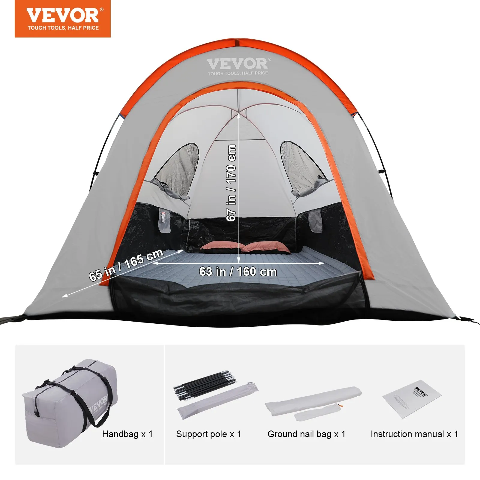 (FINAL PRICES ARE LOWER ON OUR SITE!) VEVOR Truck Bed Tent, 5.5'-6' Pickup Truck Tent with Rain Layer and Carry Bag, Waterproof PU2000mm Double Layer Truck Tent for Camping, Accommodate 2-3 Person, for Camping Traveling Outdoor Activities