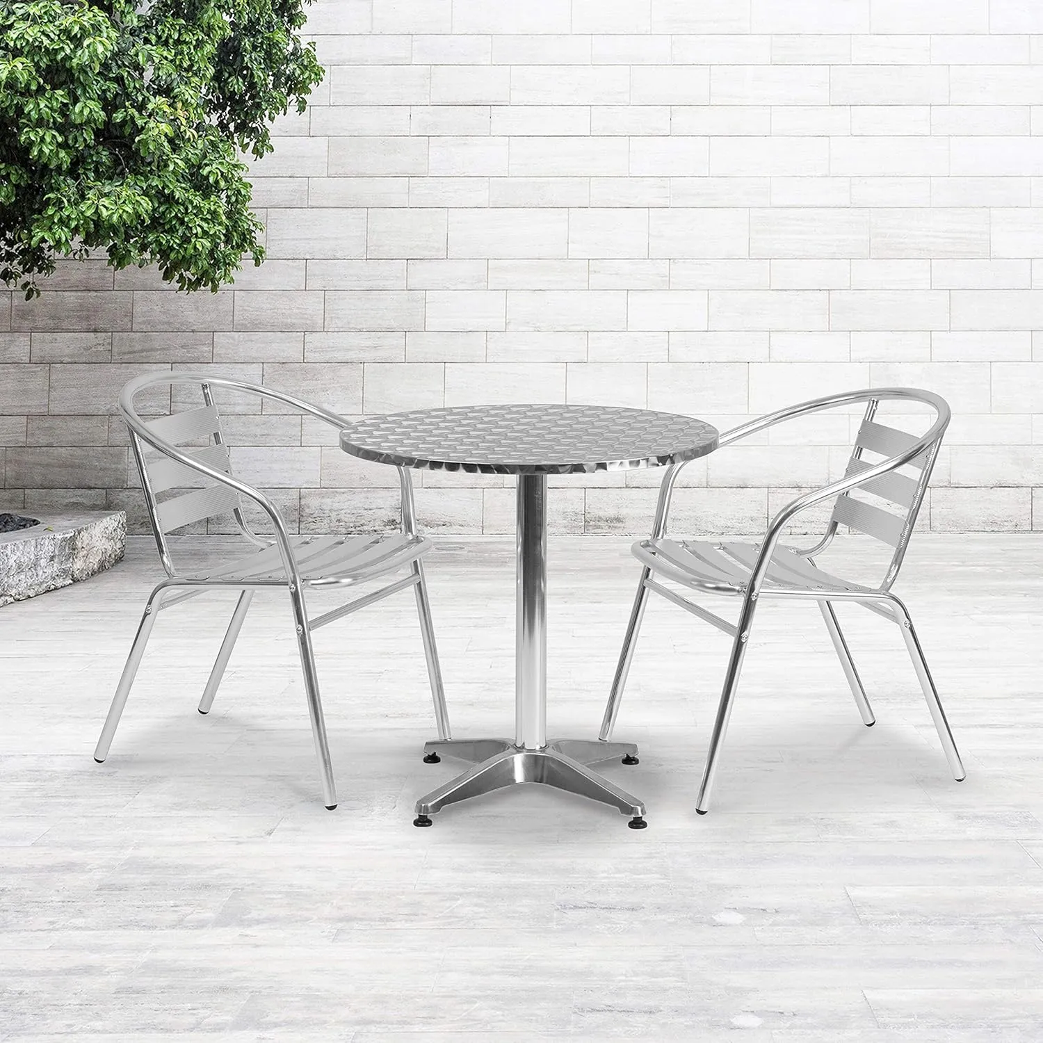 Flash Furniture Mellie 27.5'' Round Aluminum Indoor-Outdoor Table with Stainless Steel Table Top