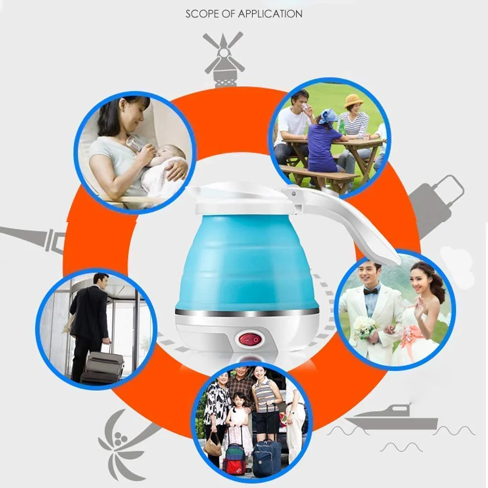 FlexiKettle: Foldable Electric Silicone Kettle with Fast Boiling, 600ml Capacity & Boil-Dry Protection for Travel & Home Use