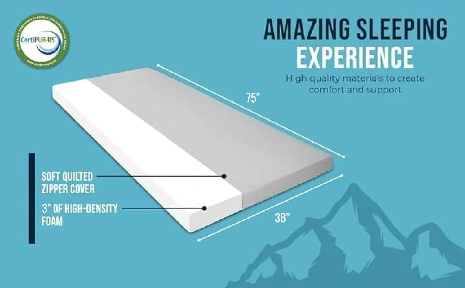 Foamma 3" x 38" x 75" High Density Roll-Up Camping Mattress with Water Resistant Zipper Cover, Foldable and Portable for Camping, RV Bunk, Tent, Guest Bed, Outdoor and Dorm, CertiPUR-US Certified Foam
