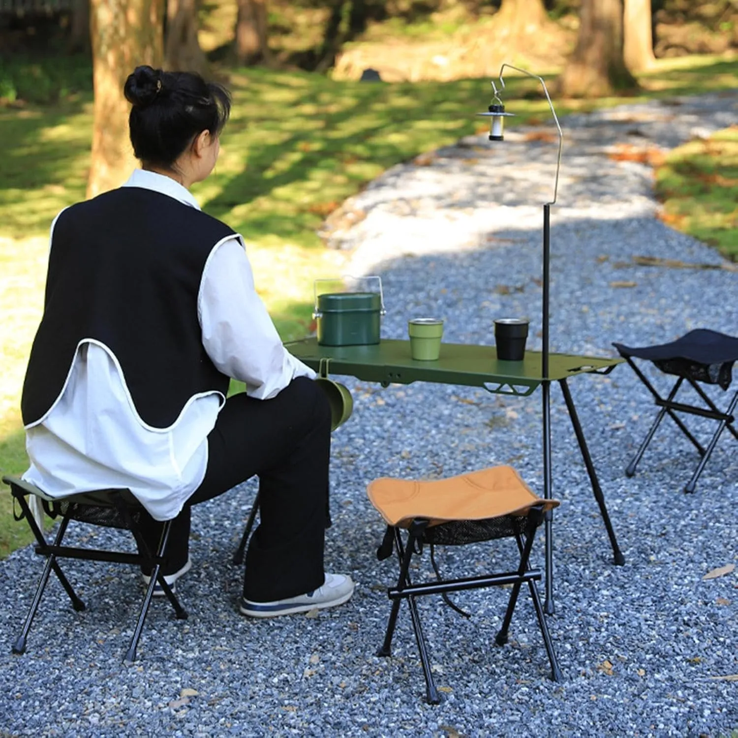 Foldable Camping Table, Adjustable Metal Small Table, Portable Camping Side Table with Retractable Legs for Barbecues, Lightweight Table for Car, Picnic, Travel