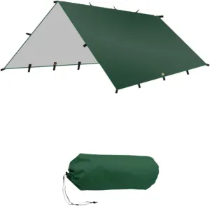 Foldable Camping Tent Tarp Awning Waterproof 300x300cm for Backpacking Versatile Polyester Fabric Accessories Rain Cover Canopy, Green