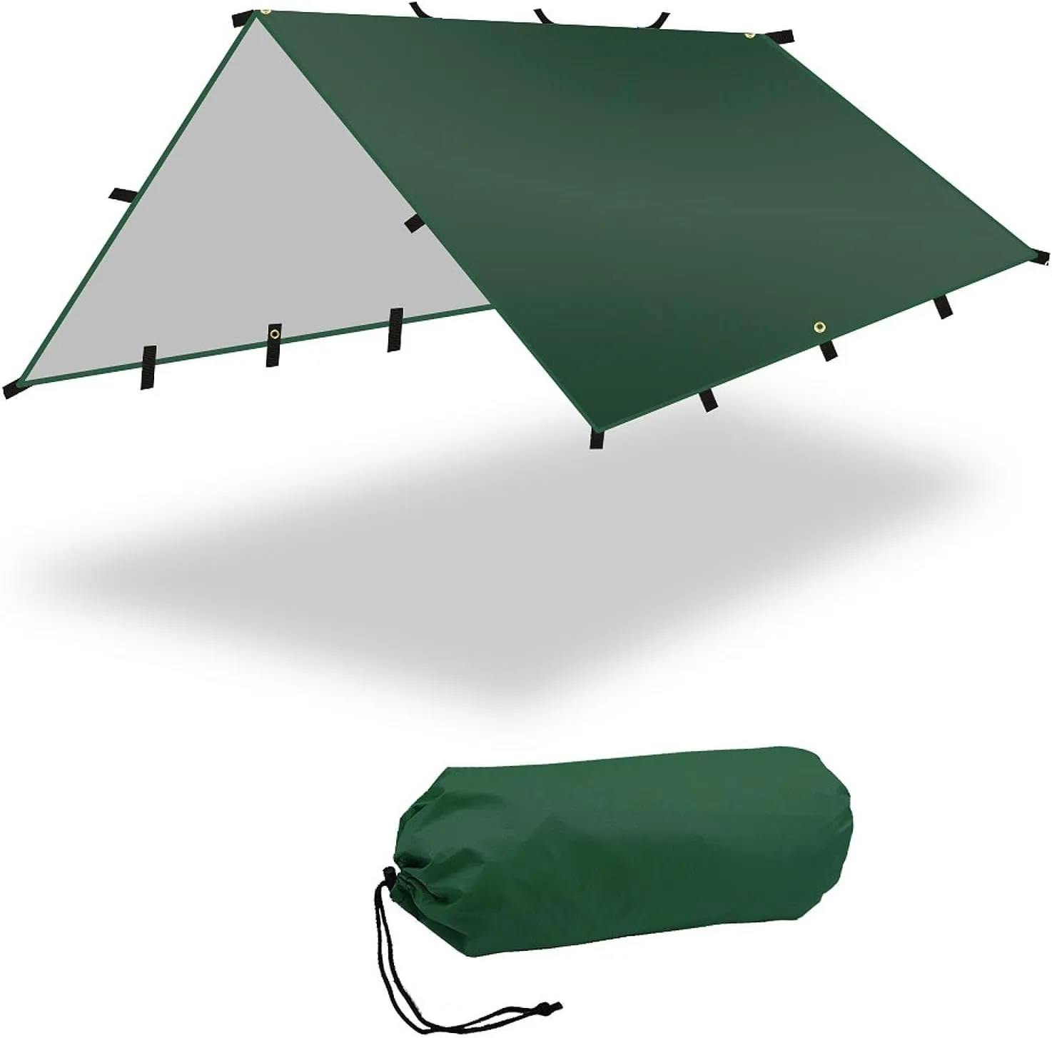 Foldable Camping Tent Tarp Awning Waterproof 300x300cm for Backpacking Versatile Polyester Fabric Accessories Rain Cover Canopy, Green