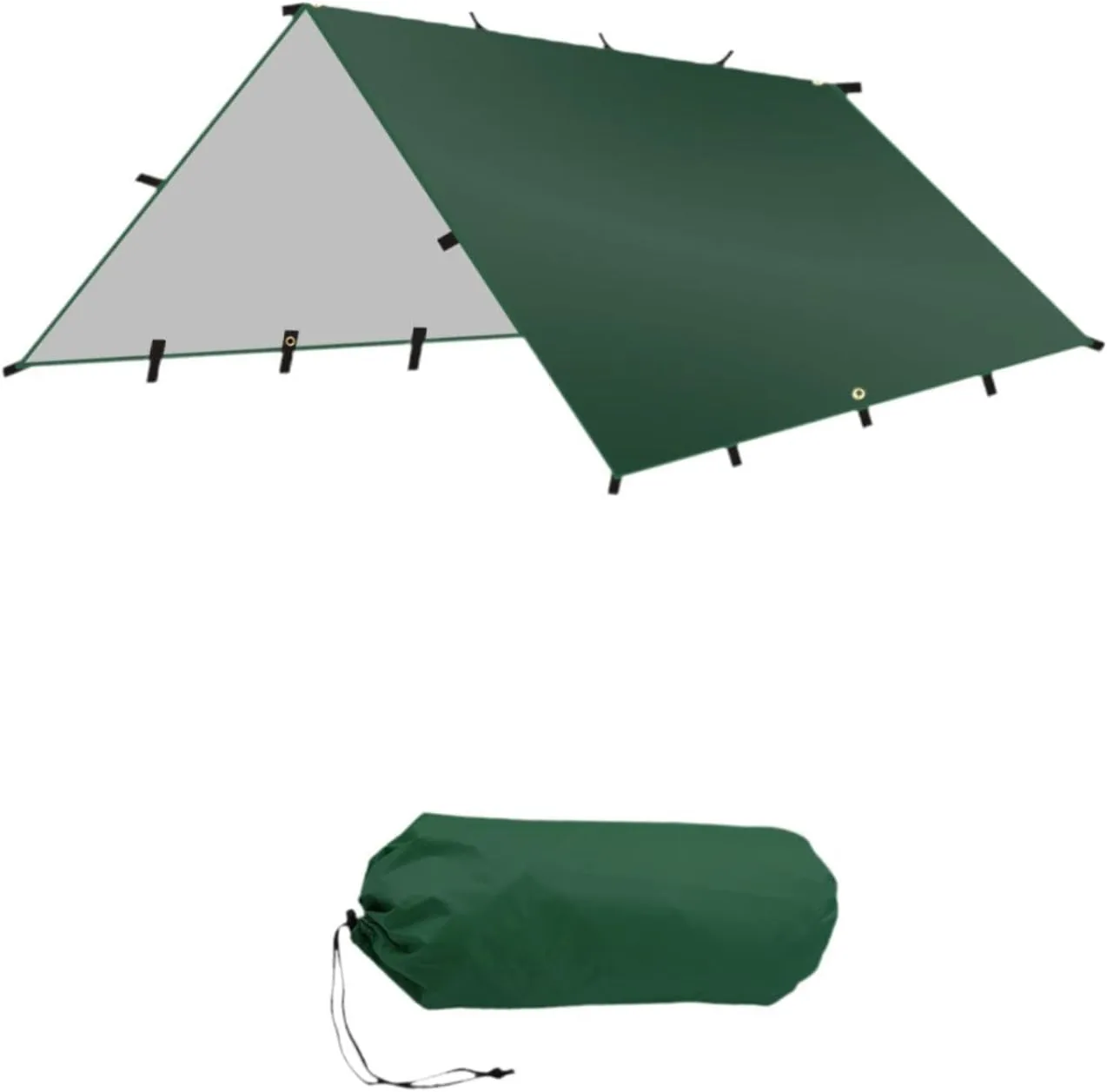 Foldable Camping Tent Tarp Awning Waterproof 300x300cm for Backpacking Versatile Polyester Fabric Accessories Rain Cover Canopy, Green