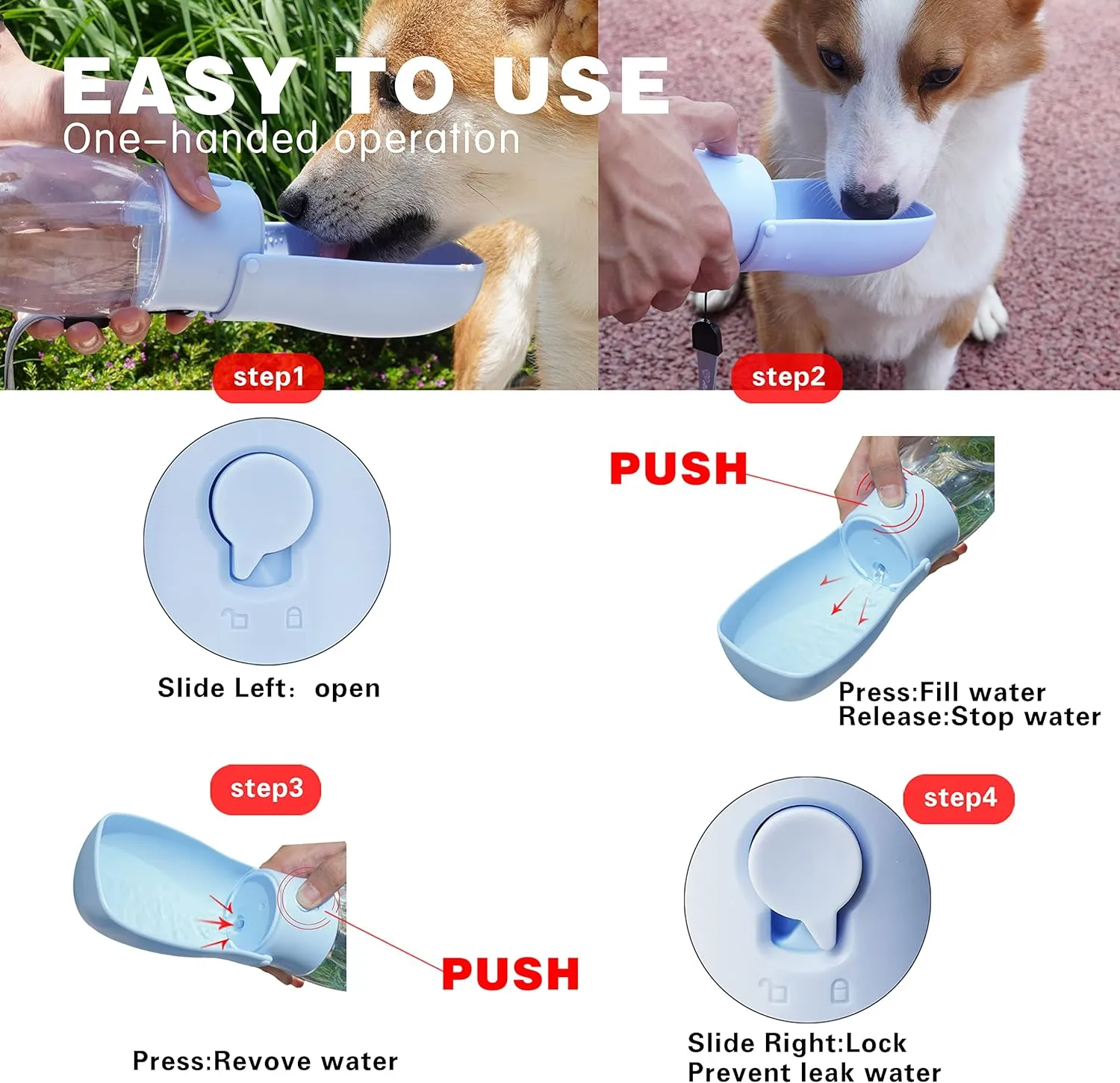 Foldable Dog Water Bottle,Portable Dog Water Dispenser,Outdoor Pet Water Bottle for Dog,Cat,Rabbti,Puppy and other Small Animal for Walking,Hiking,Travel.Dishwasher Safe,Puppy Accessories