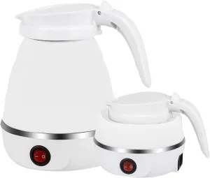 Foldable Kettle, 600ml Camping Kettle, Portable Food Grade Silicone Electric Kettle, Electric Pressure Boiler, Ideal for Travel, Hiking, Indoor (White)