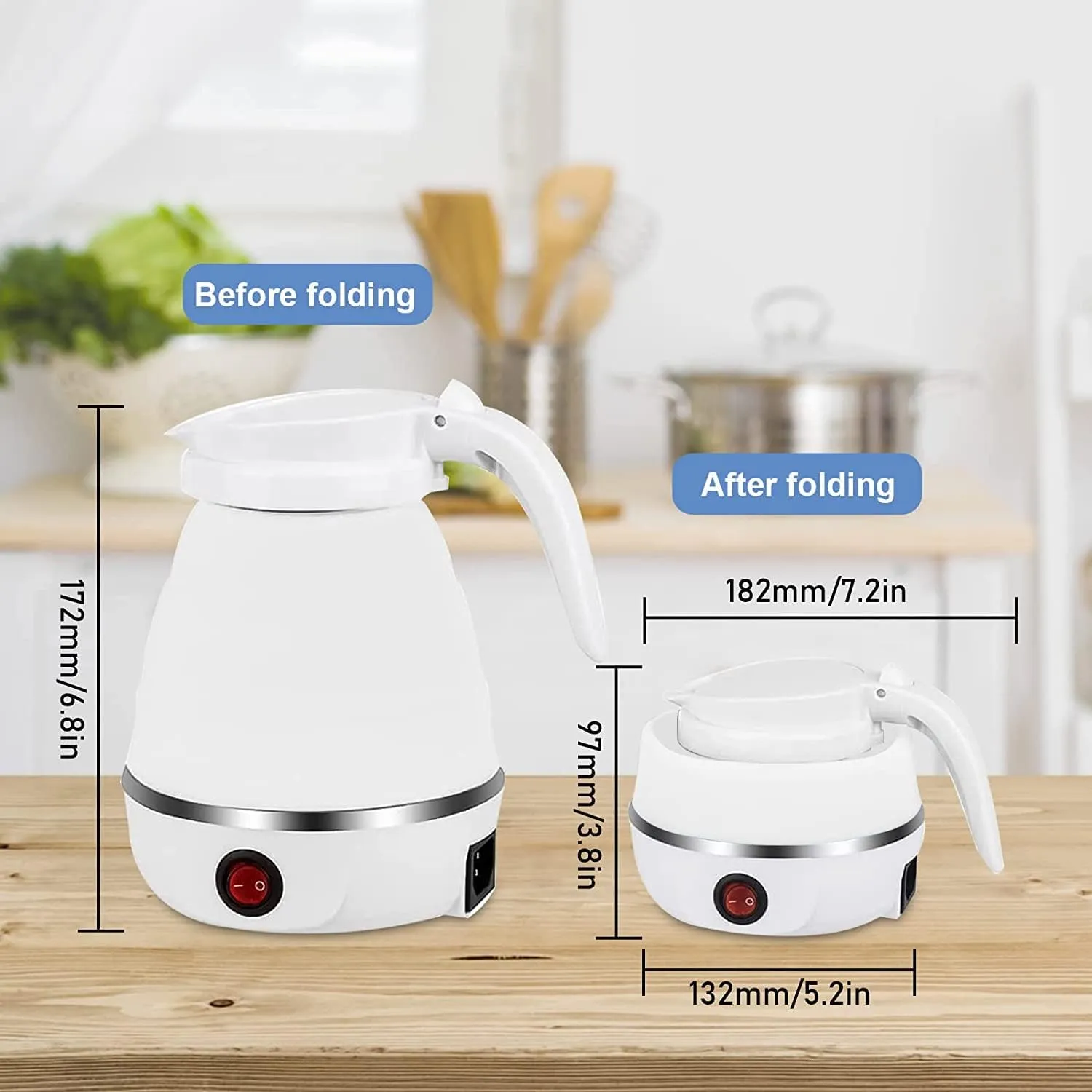 Foldable Kettle, 600ml Camping Kettle, Portable Food Grade Silicone Electric Kettle, Electric Pressure Boiler, Ideal for Travel, Hiking, Indoor (White)