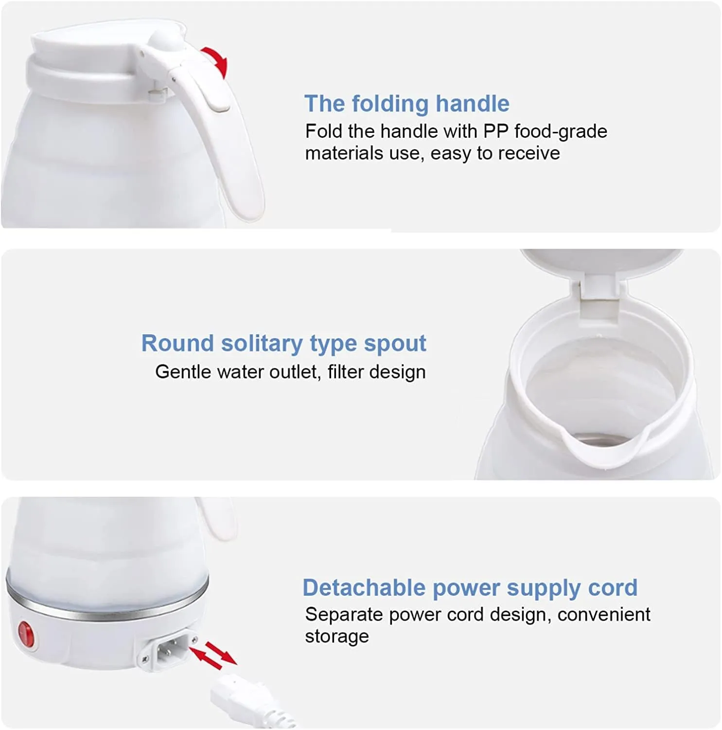 Foldable Kettle, 600ml Camping Kettle, Portable Food Grade Silicone Electric Kettle, Electric Pressure Boiler, Ideal for Travel, Hiking, Indoor (White)