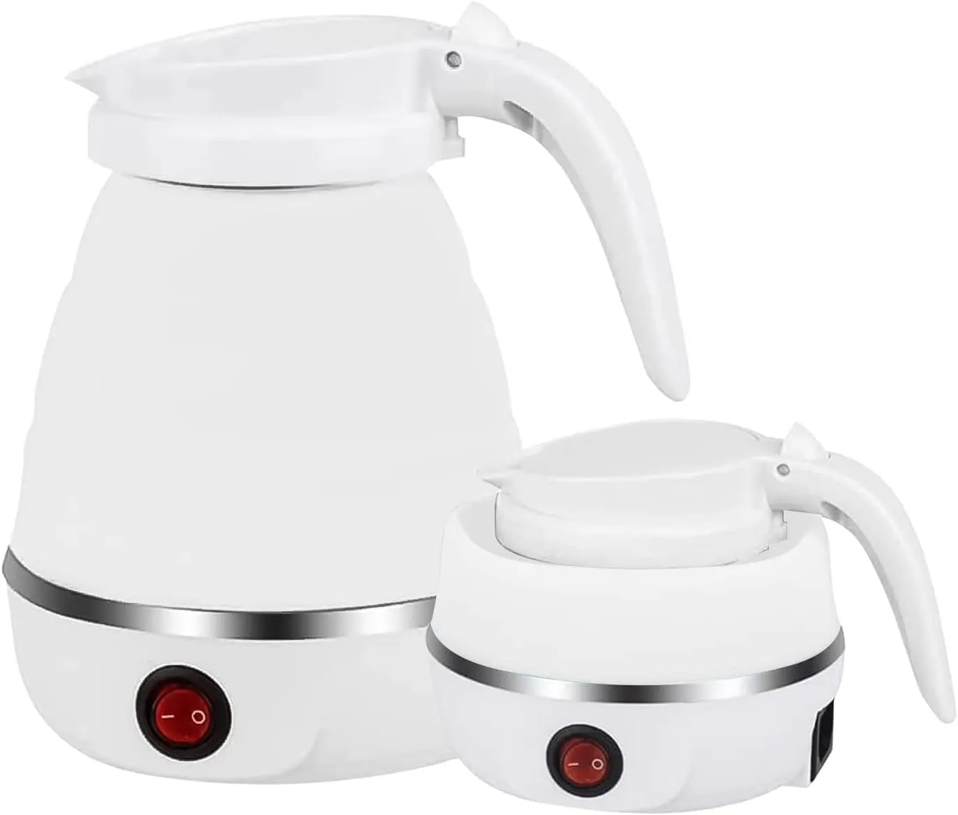 Foldable Kettle, 600ml Camping Kettle, Portable Food Grade Silicone Electric Kettle, Electric Pressure Boiler, Ideal for Travel, Hiking, Indoor (White)